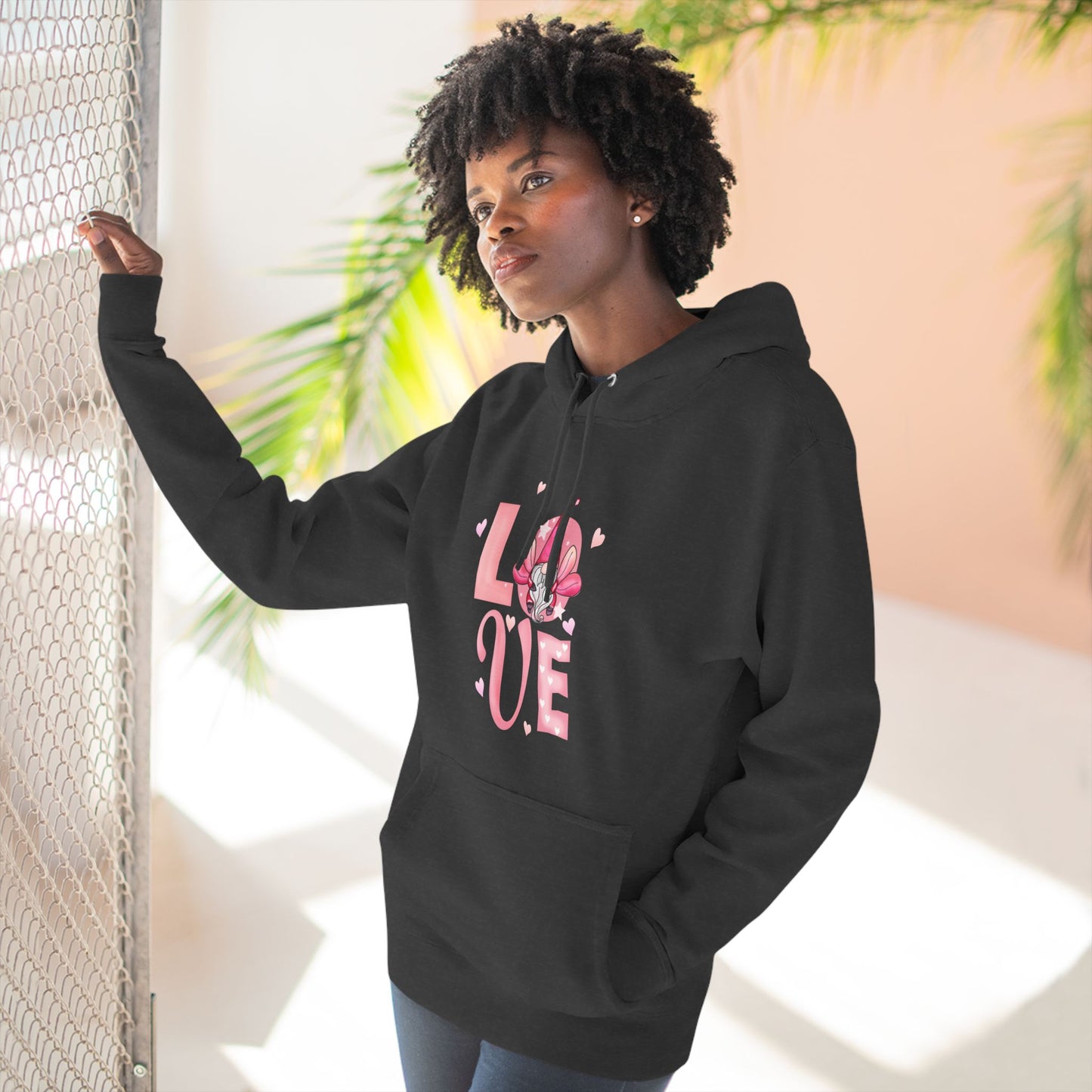 Love Blossom Hoodie — Pink Floral "LOVE" Graphic Fleece Hoodie