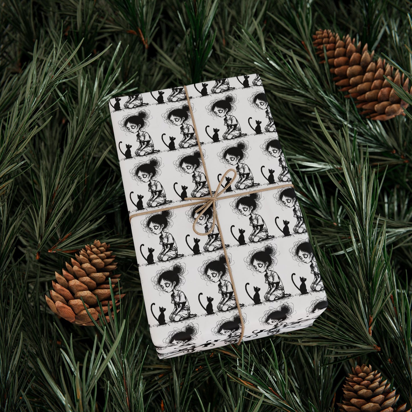 Wrapping Paper Roll — Black & White Repeating Eye Pattern