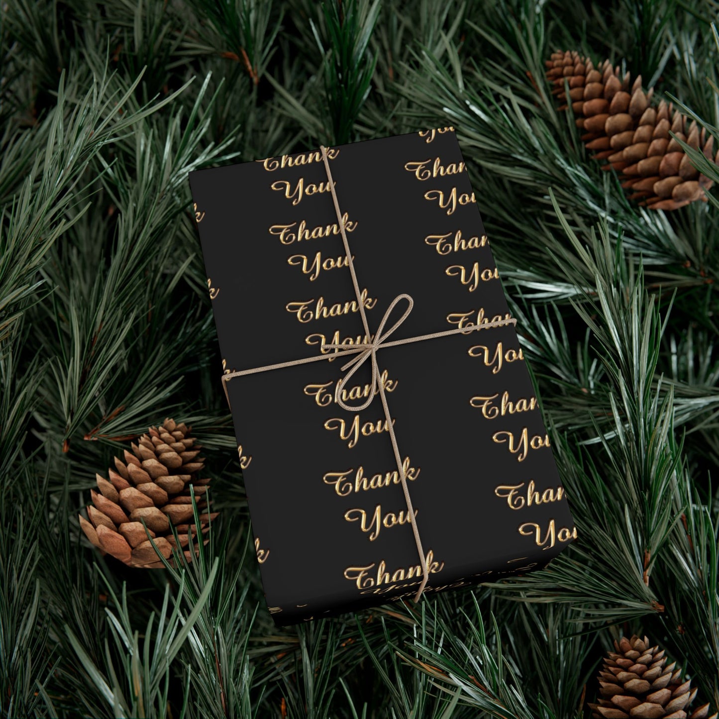 Gift Wrap Paper — Elegant Black & Gold “Thank You” Pattern (Thanksgiving, Weddings, Customer Gifts)