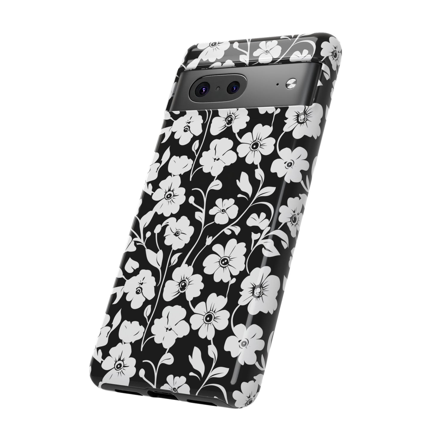 Floral Noir Tough Phone Case — Black & White Flower Protective Cover