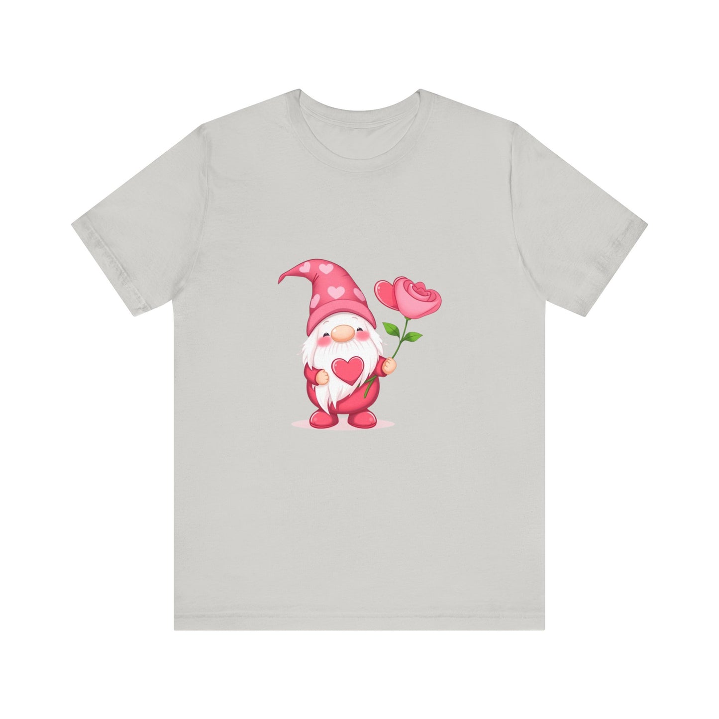 Valentine Gnome T‑Shirt — Cute Pink Gnome Holding Rose Tee