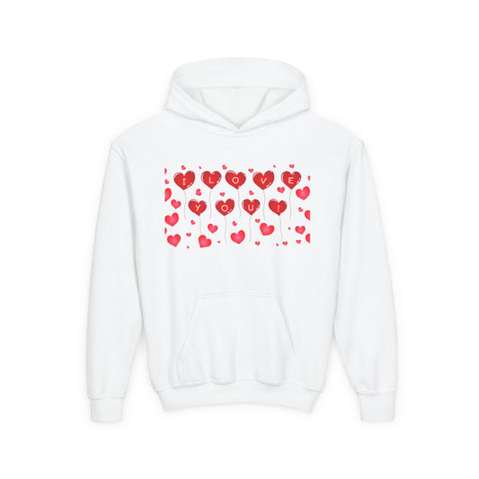 Youth Hoodie — Cute Red Heart Pattern Kids Sweatshirt (Valentine’s Day)