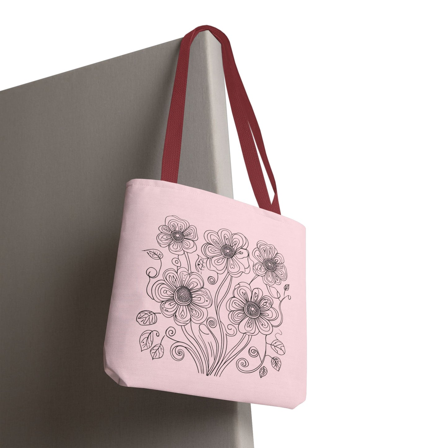 Floral Doodle Pink Tote Bag — Hand-Drawn Flower Design