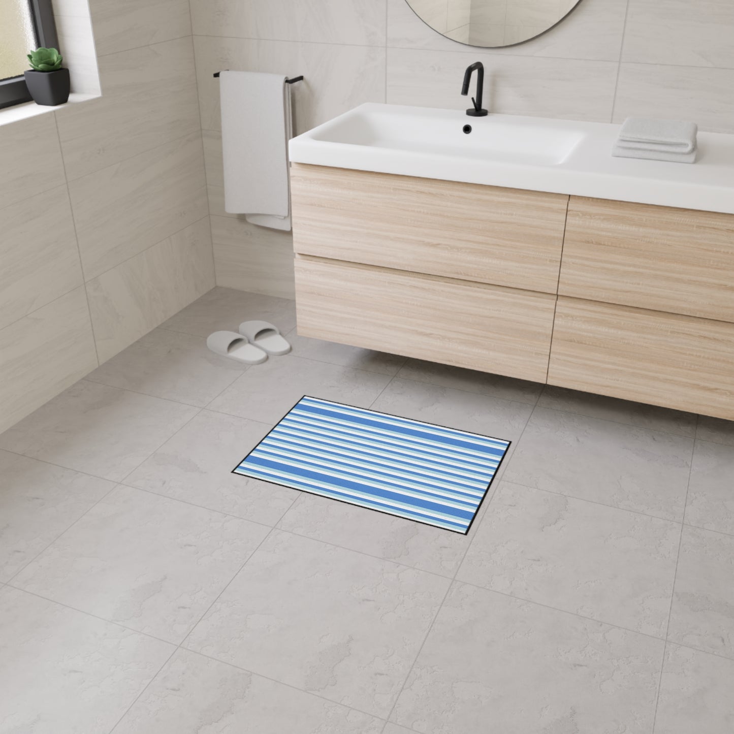 Striped Blue Heavy-Duty Floor Mat — Durable Non-Slip Entry Rug