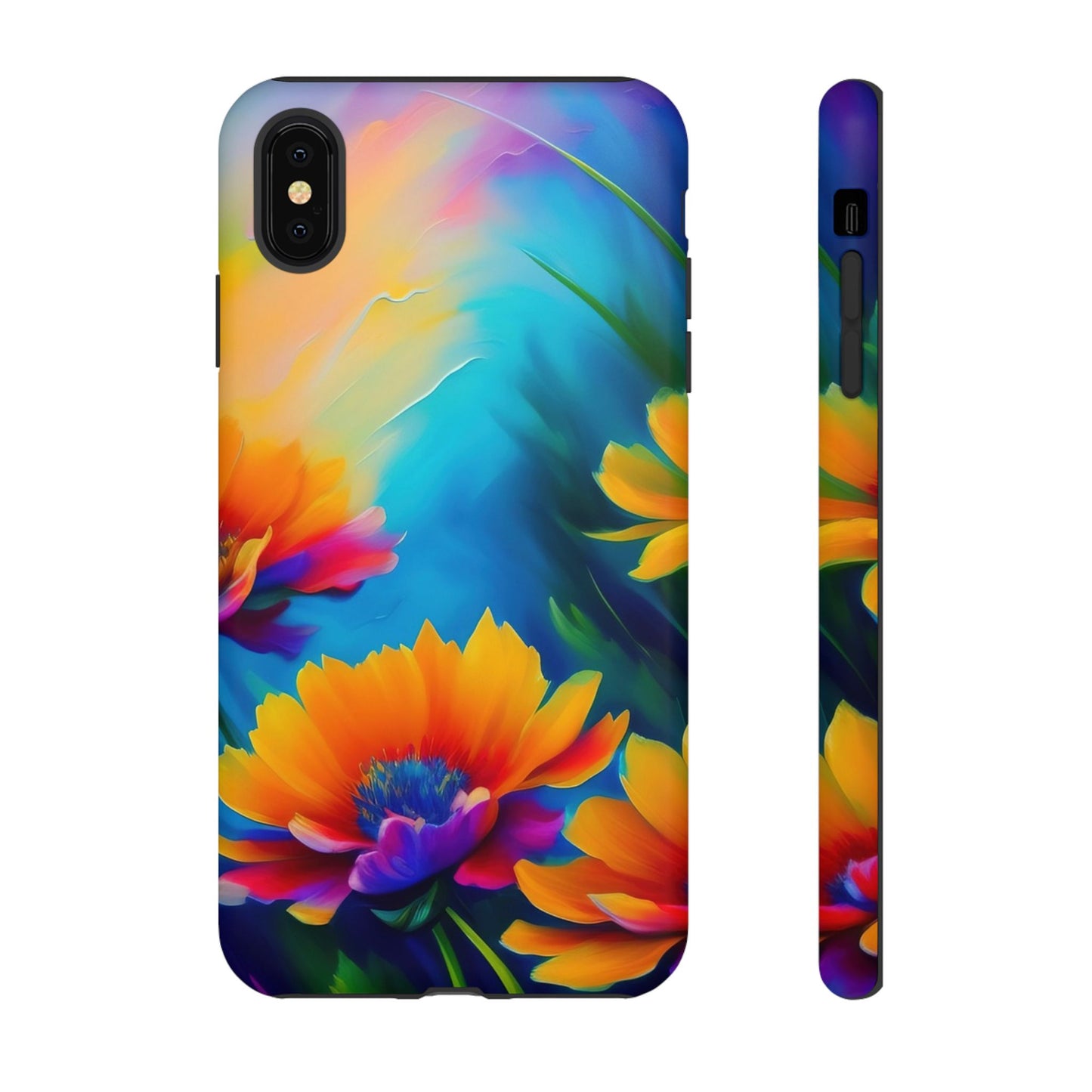 Floral Burst Tough Phone Case — Vibrant Watercolor Flowers Protective Cover