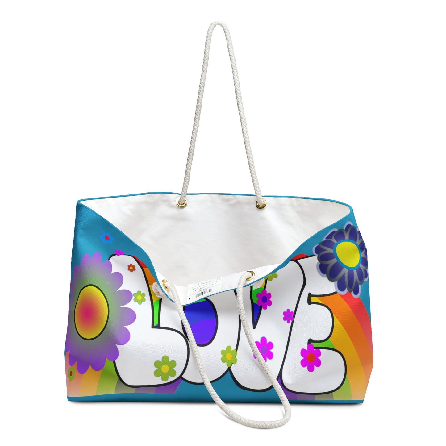 Love Rainbow Weekender Bag — Colorful 70s Floral Travel Tote