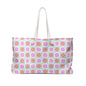 Pastel Floral Checkered Weekender Bag — Cute Pink & Mint Travel Tote