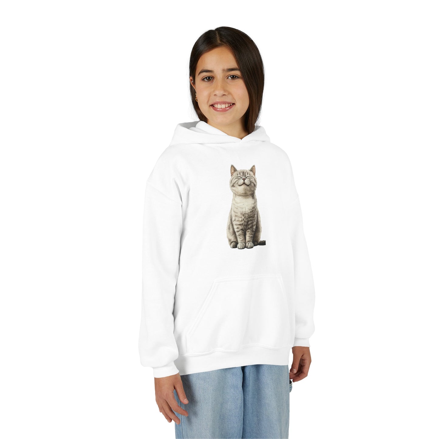 Kids Cat Hoodie – Cute Sitting Kitten Youth Hooded Sweatshirt