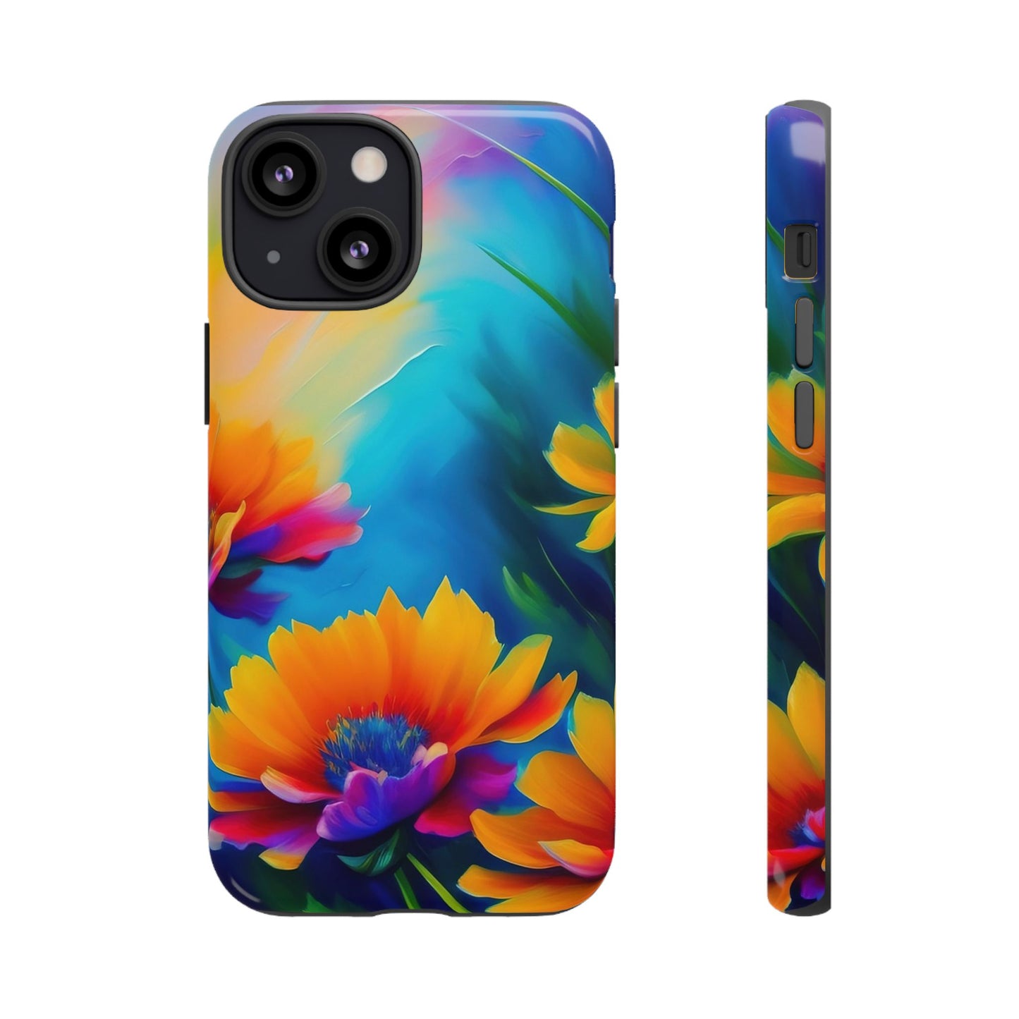 Floral Burst Tough Phone Case — Vibrant Watercolor Flowers Protective Cover