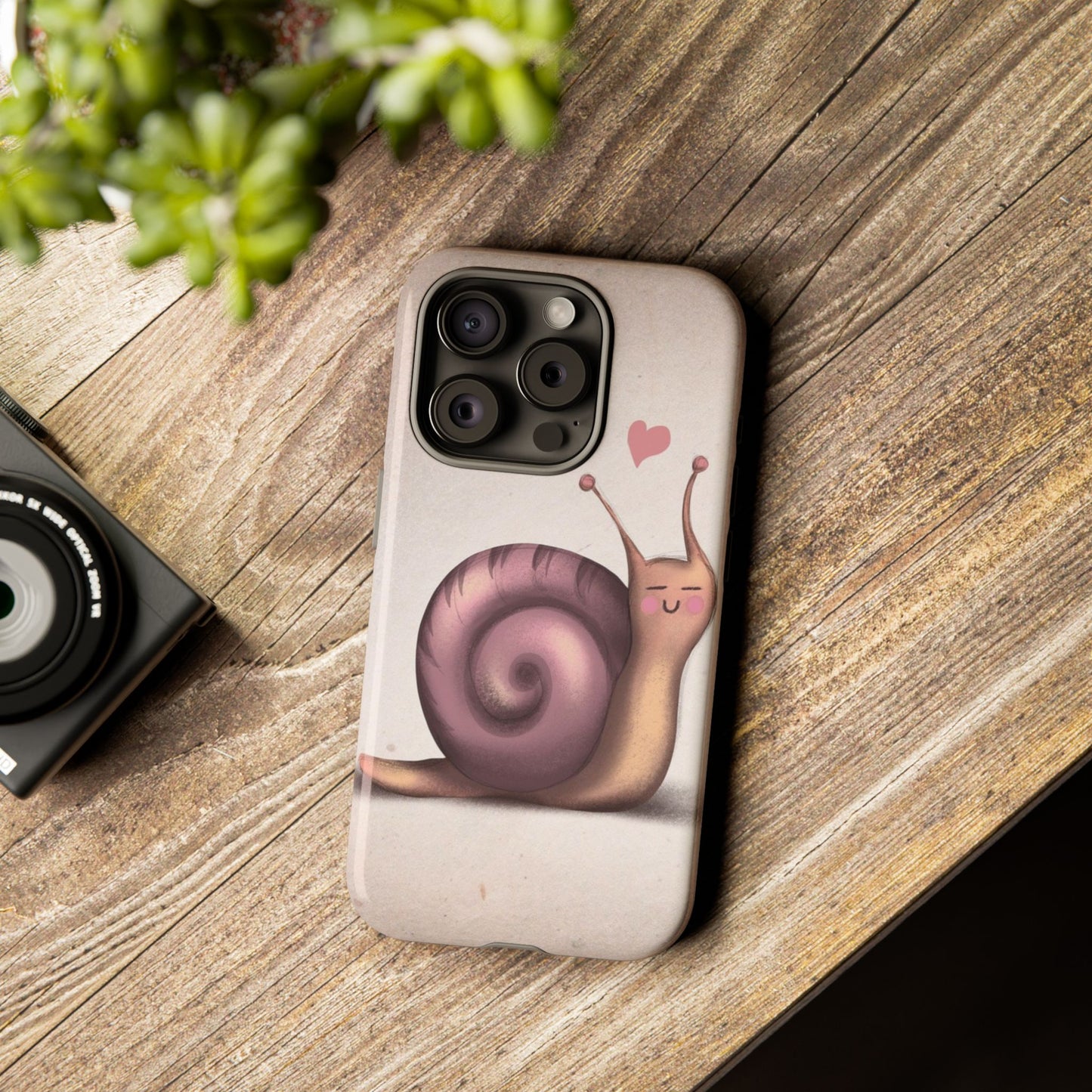 Cute Snail Phone Case — Pink Heart Cartoon Protective iPhone Cover