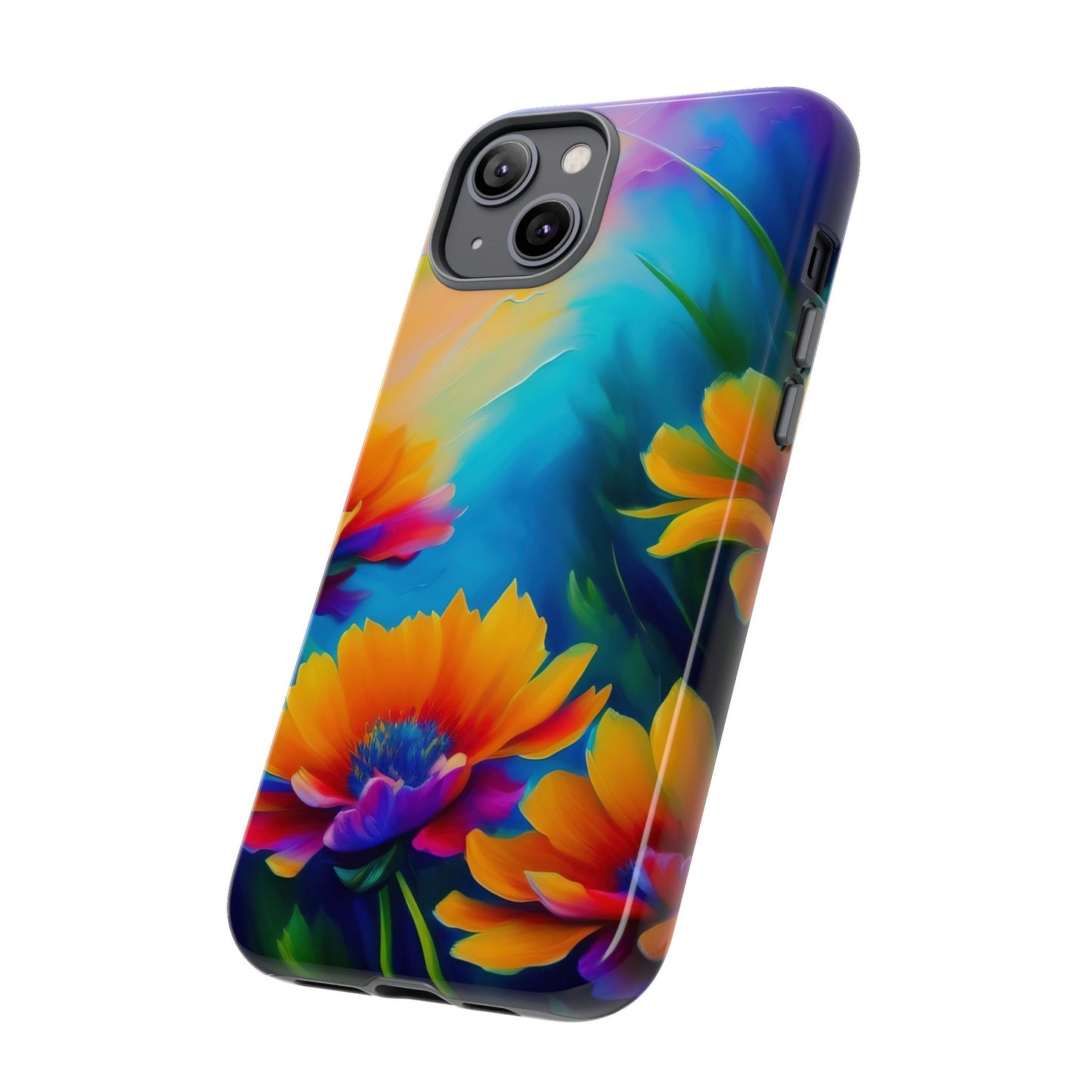 Floral Sunset Tough Phone Case — Vibrant Watercolor Flowers Protective Cover