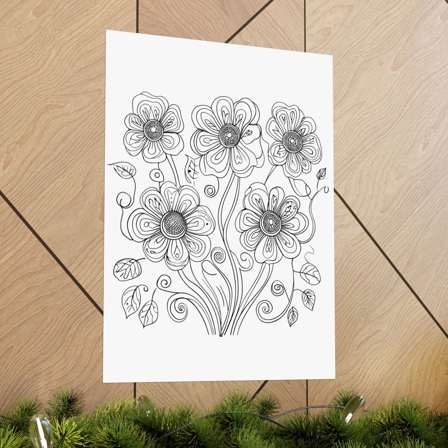 Floral Line Art Poster — Black & White Daisy Bouquet Matte Print - DIY