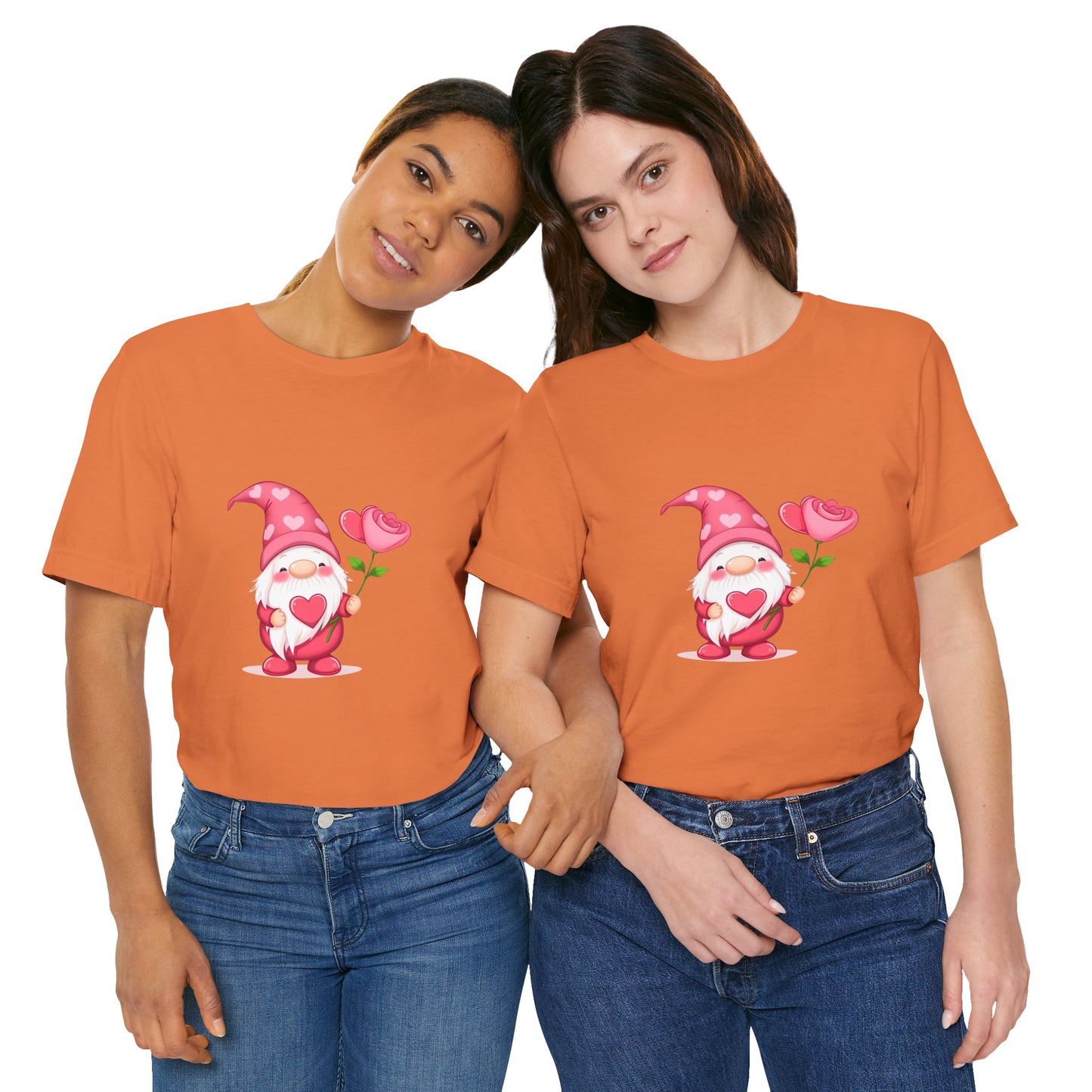Valentine Gnome T‑Shirt — Cute Pink Gnome Holding Rose Tee