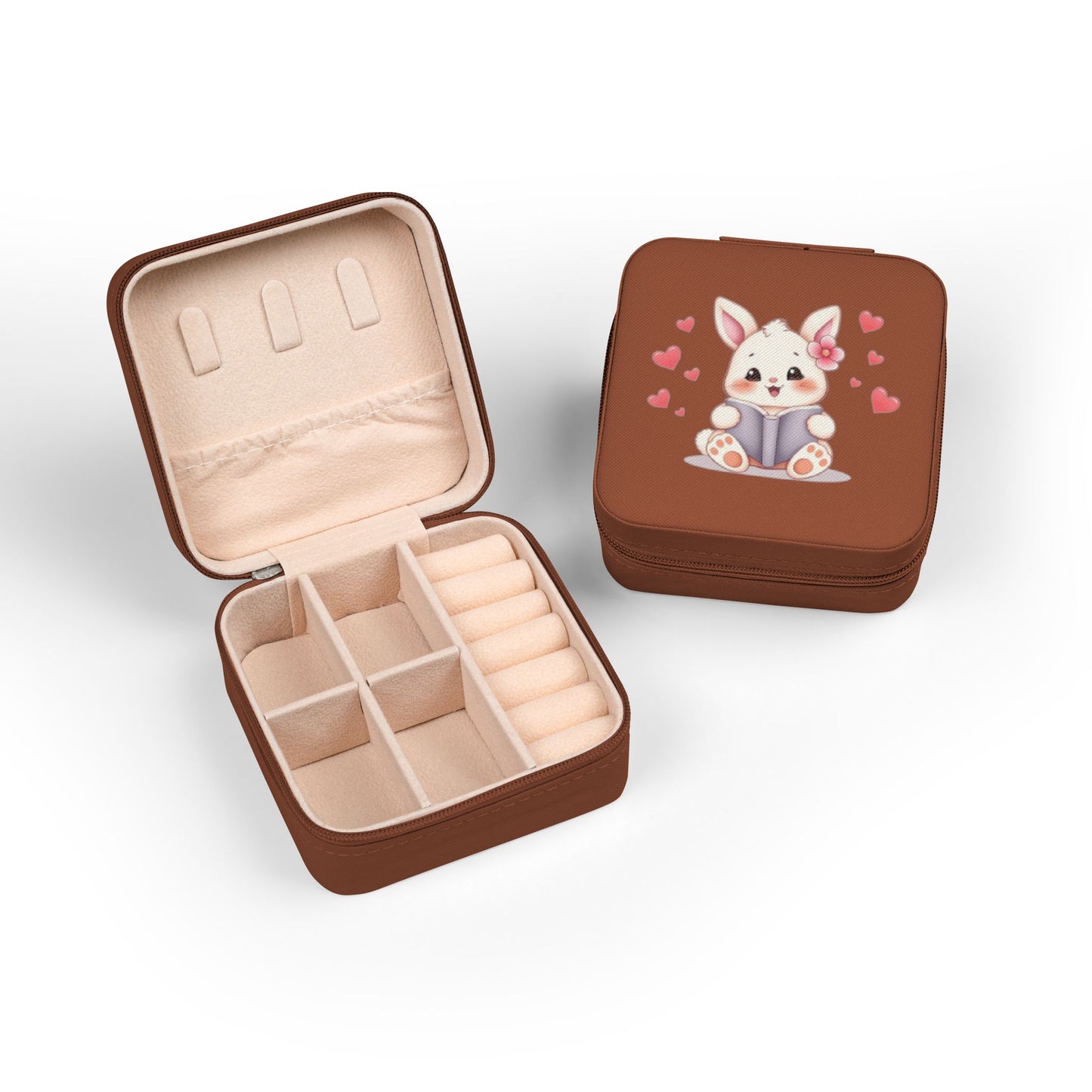 Travel Jewelry Case — Cute Bunny Heart Compact Organizer for Rings, Earrings & Necklaces