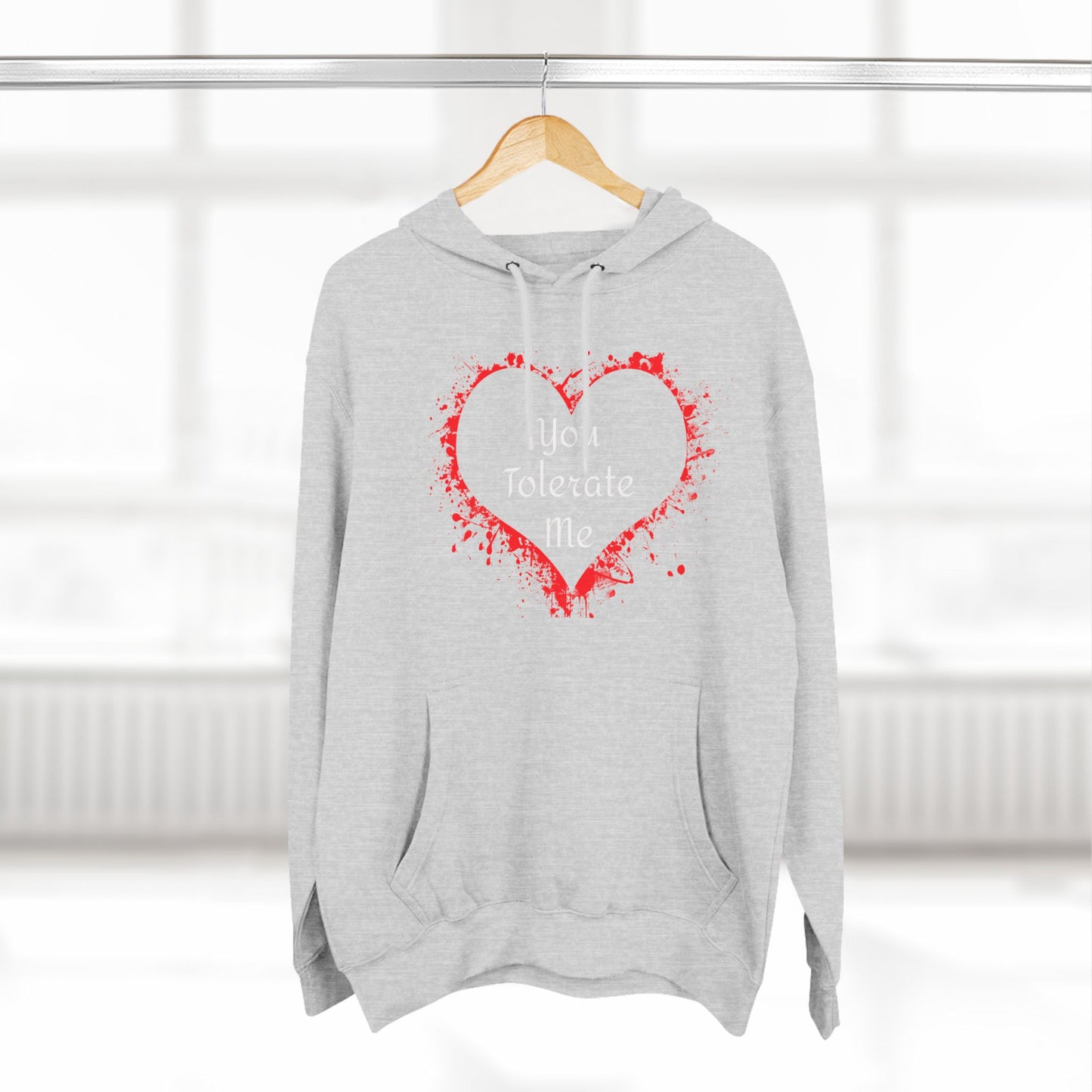 Heart Splash Hoodie — "Love Tolerate Me" Graphic Pullover