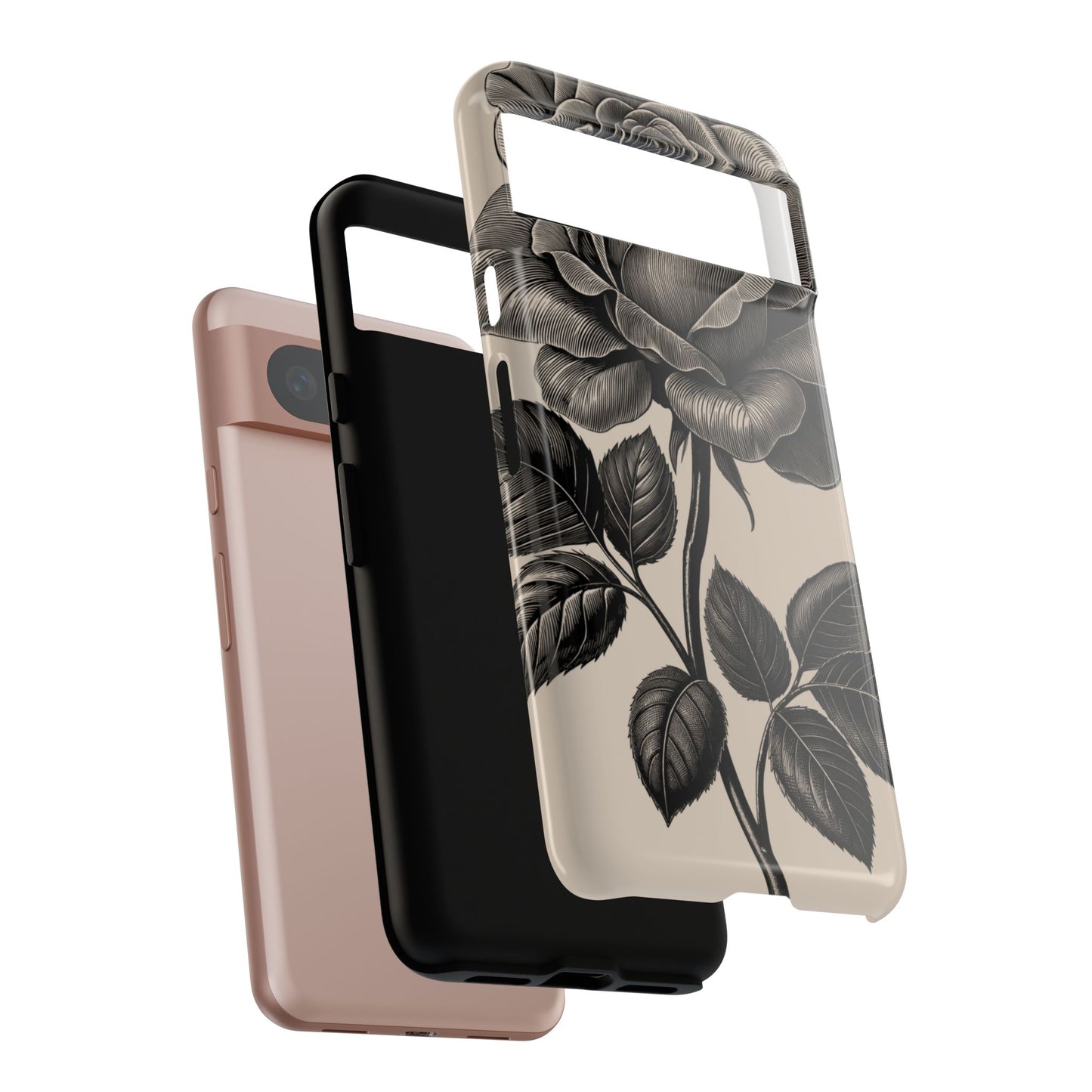 Black Rose Phone Case, Tough Cases with Floral Design, Elegant Tech Accessory, Gift for Flower Lovers, Stylish Protection