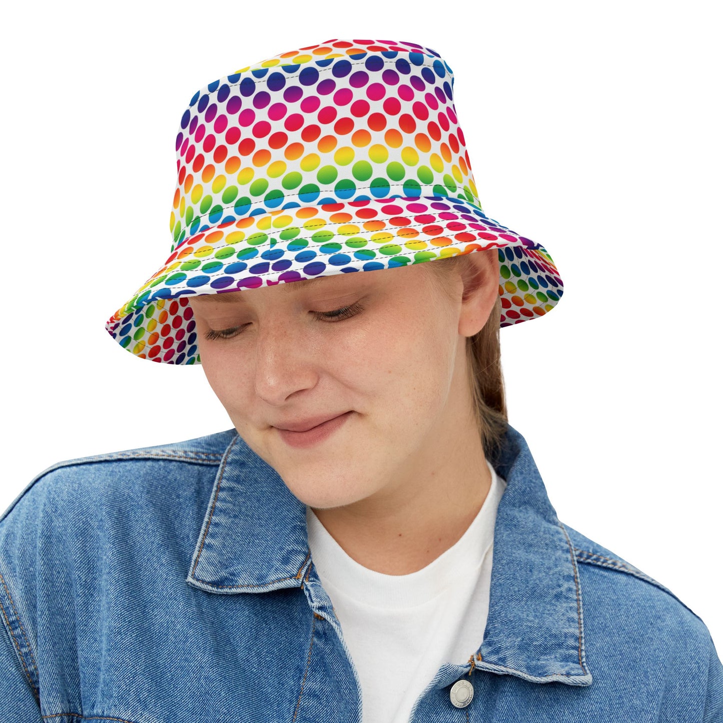 Vibrant Rainbow Polka Dot Bucket Hat, Summer Hat, Festival Accessory, Beachwear, Gift for Her, Fun Fashion