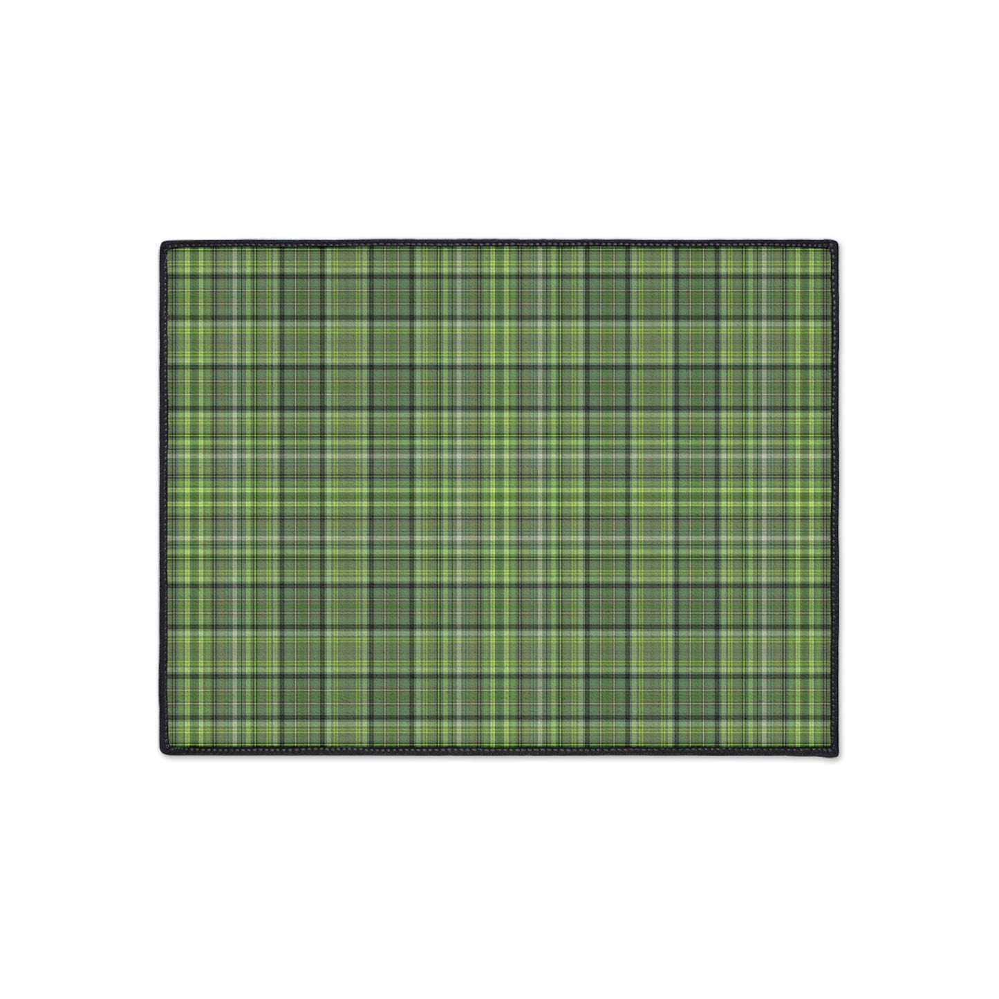 Green Plaid Heavy-Duty Floor Mat — Durable Non-Slip Entry Rug