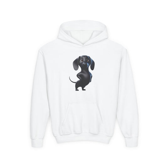 Youth Hoodie — Cute Black Dachshund Graphic