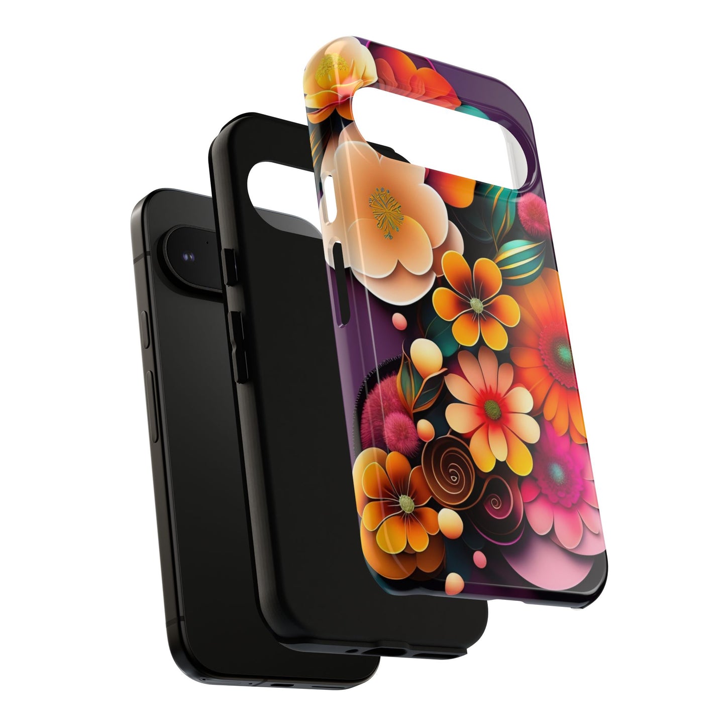 Floral Burst Tough Phone Case — Colorful Retro Flowers Protective Cover