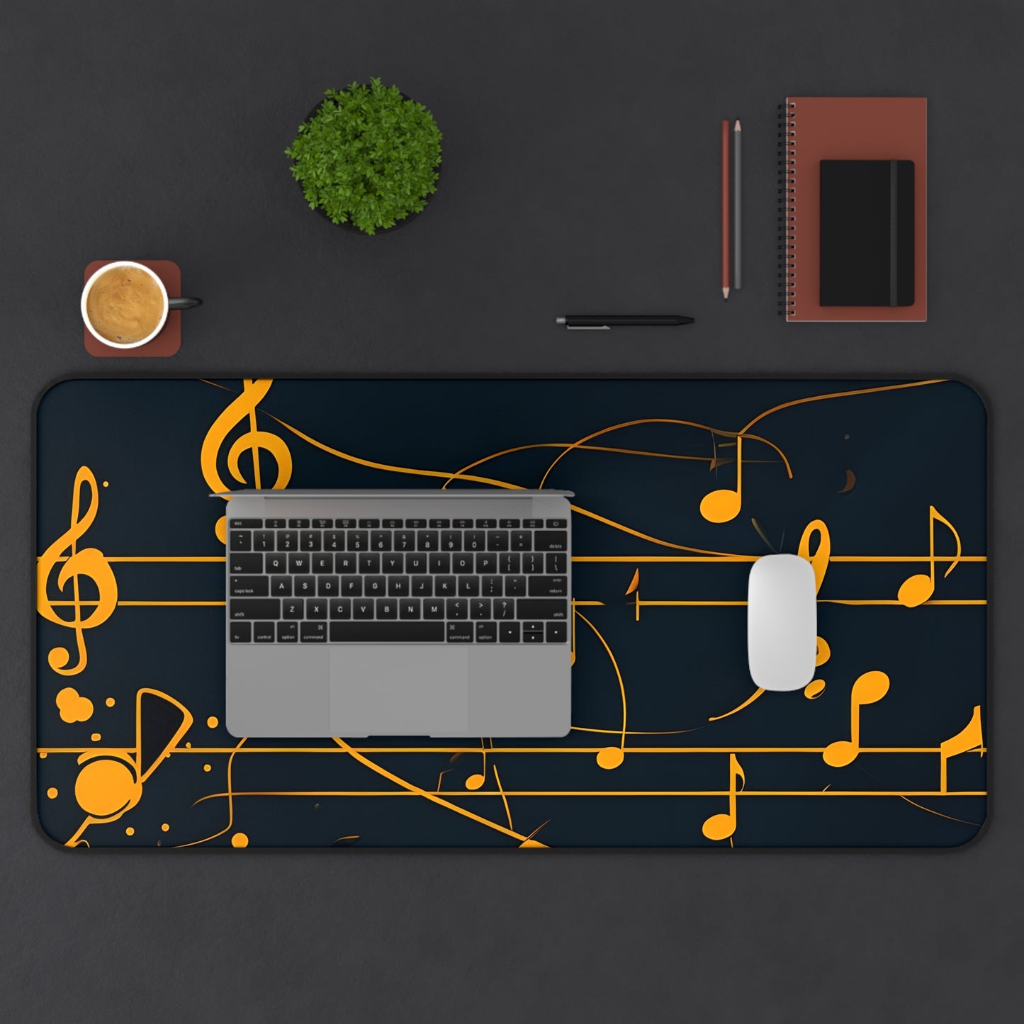 Music Notes Desk Mat – Golden Sheet Music Mouse Pad