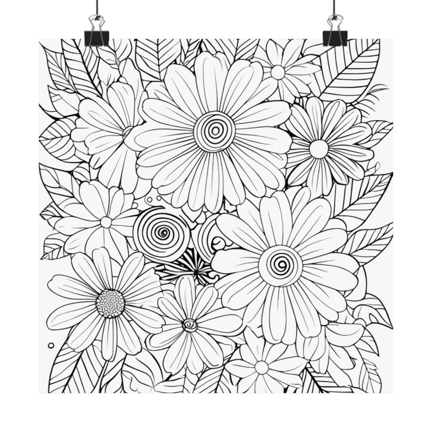 DIY Botanical Doodle Poster — Black & White Floral Coloring Art Print