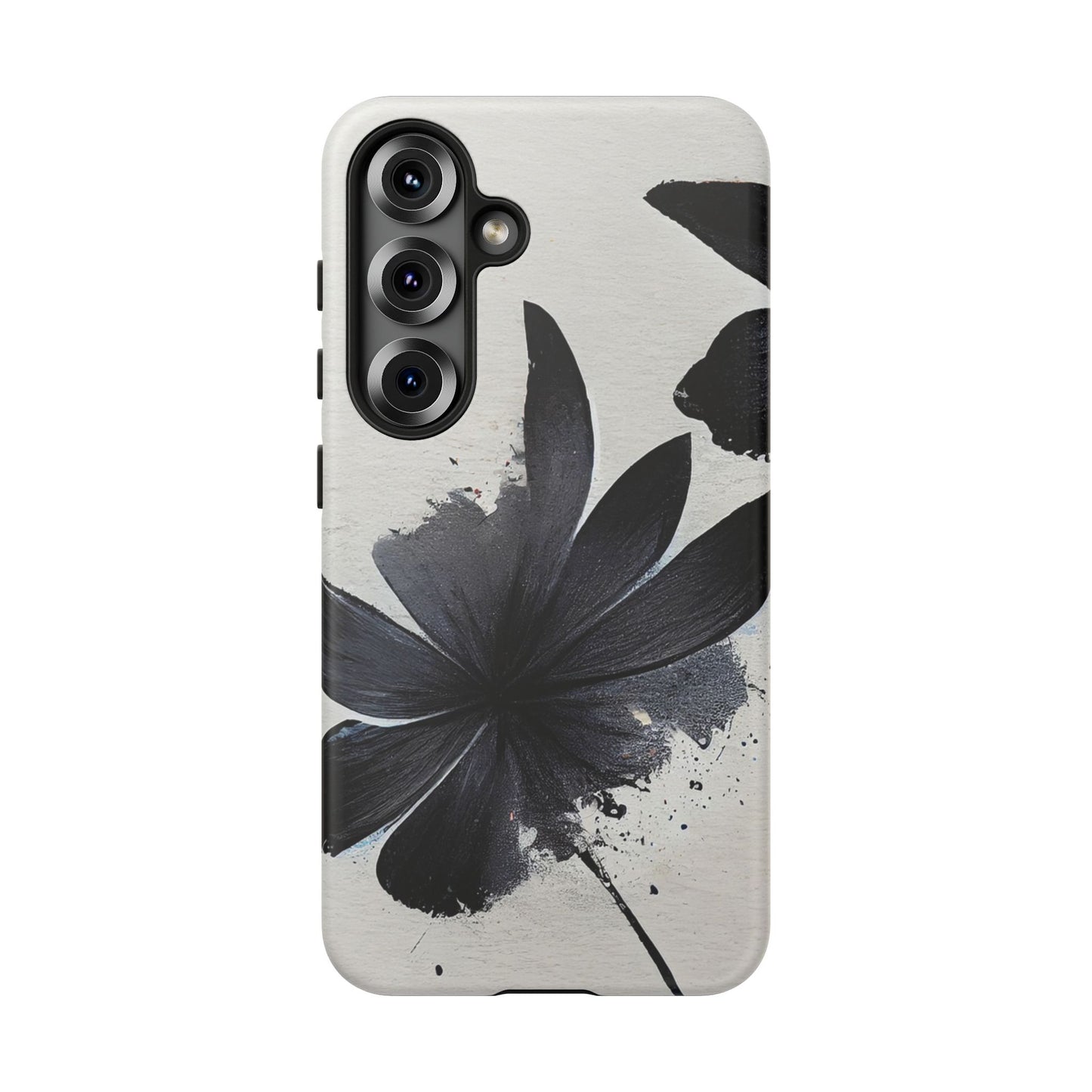 Monochrome Floral Tough Phone Case — Black Ink Flower Protective Cover