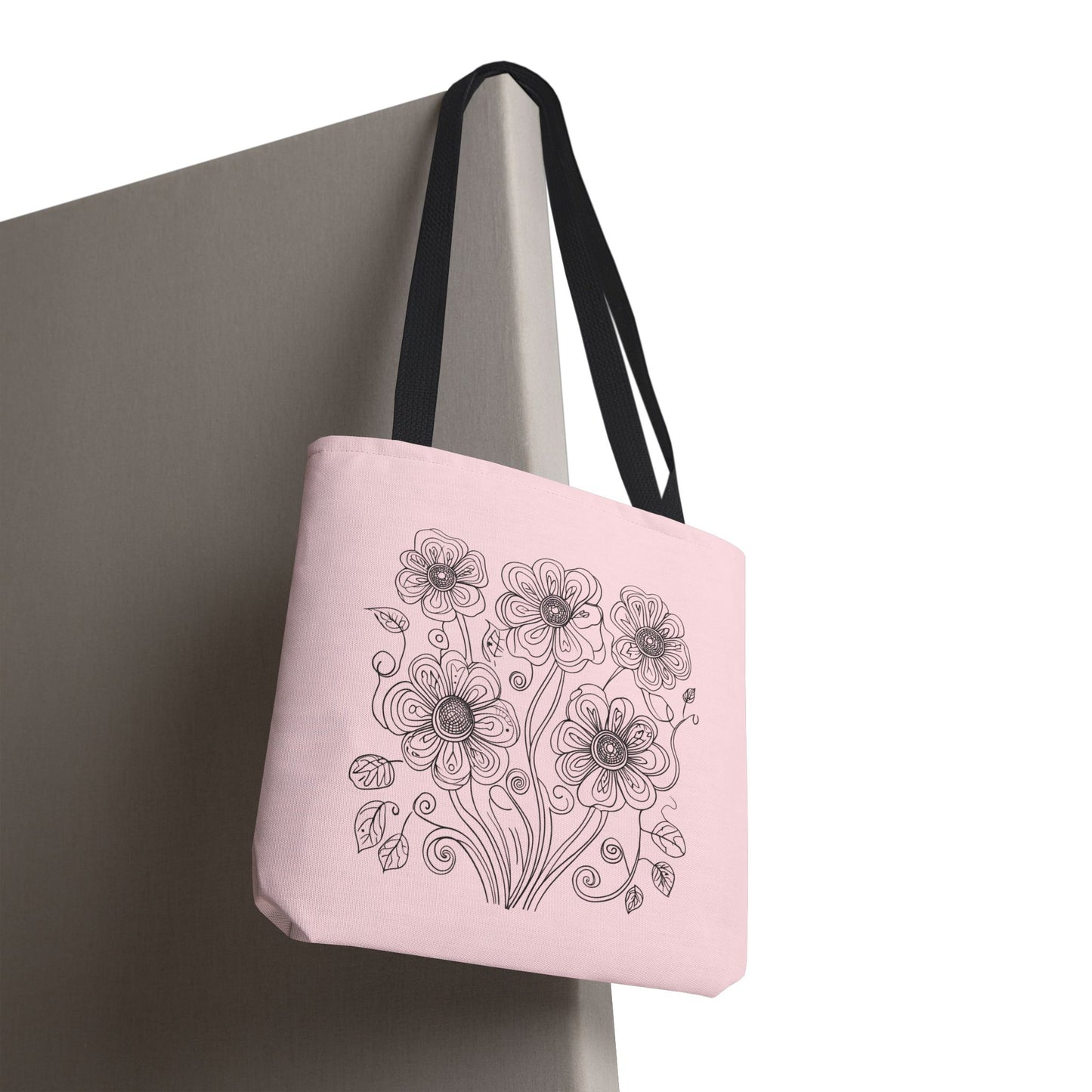 Floral Doodle Pink Tote Bag — Hand-Drawn Flower Design