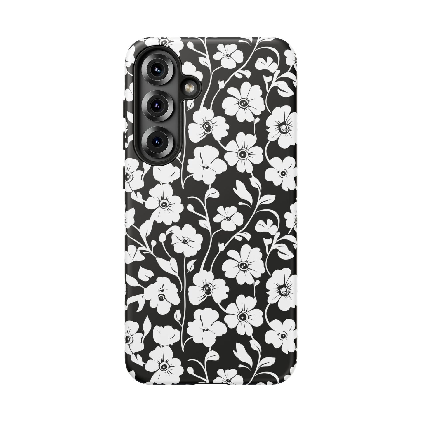 Floral Noir Tough Phone Case — Black & White Flower Protective Cover