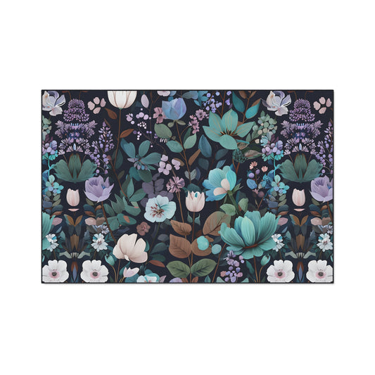 Floral Heavy Duty Floor Mat — Dark Botanical Non-Slip Door Rug