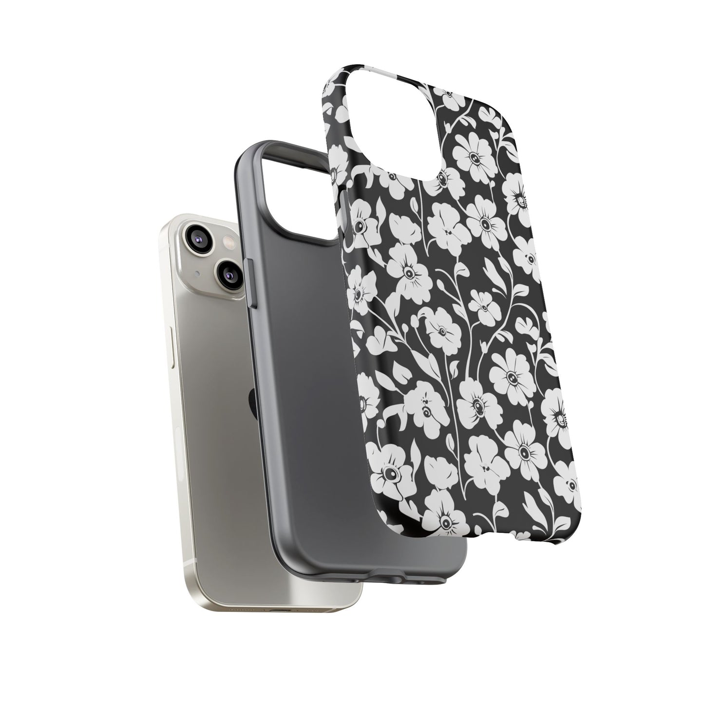 Floral Noir Tough Phone Case — Black & White Flower Protective Cover