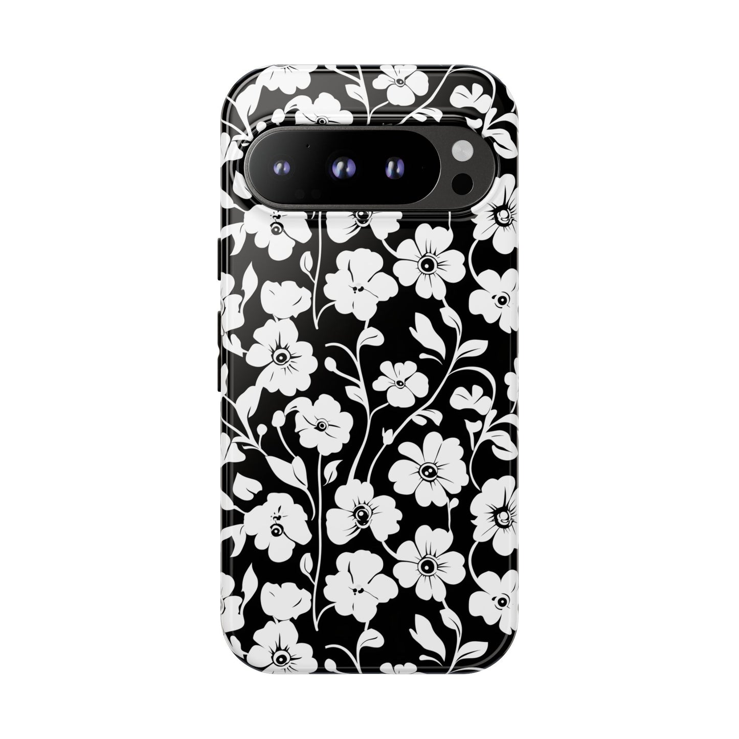 Floral Noir Tough Phone Case — Black & White Flower Protective Cover
