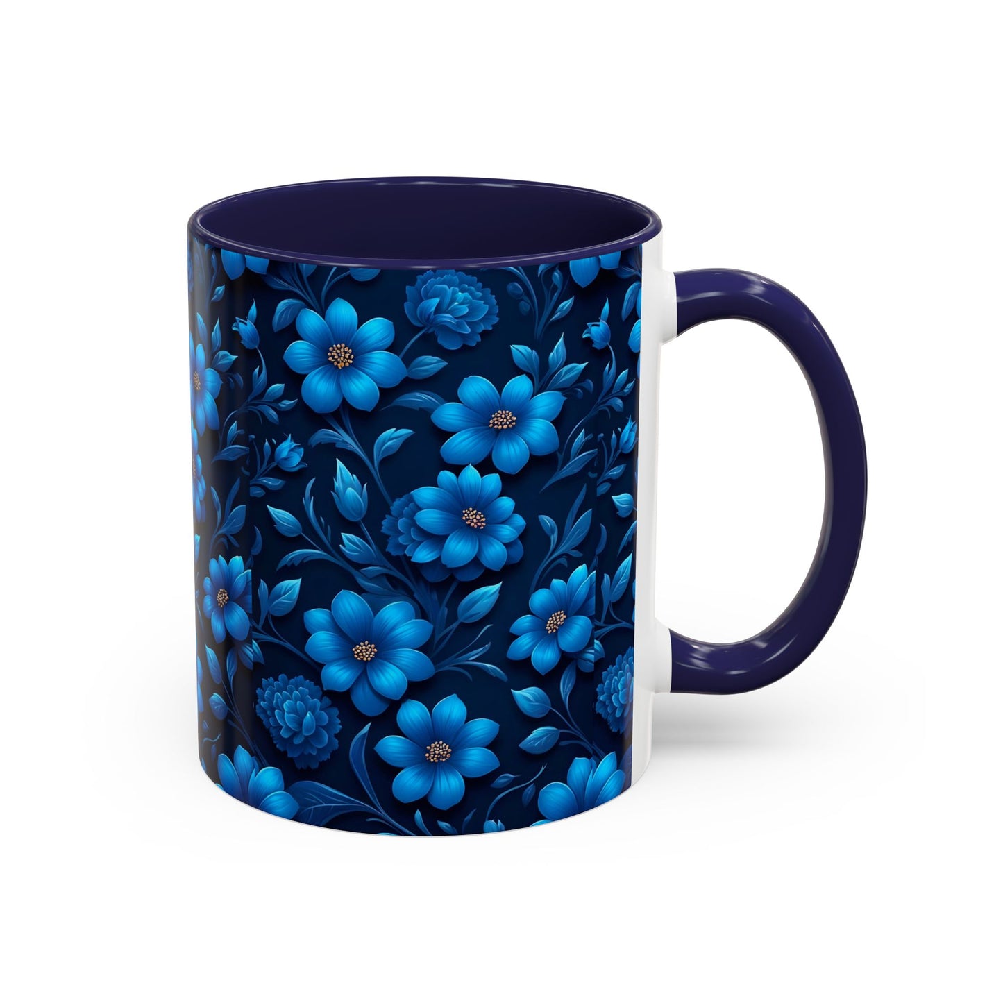 Floral Accent Coffee Mug, Blue Flower Mug, Ceramic Coffee Cup, Gift for Her, Nature-Themed Drinkware, Floral Home Decor, Unique Mug