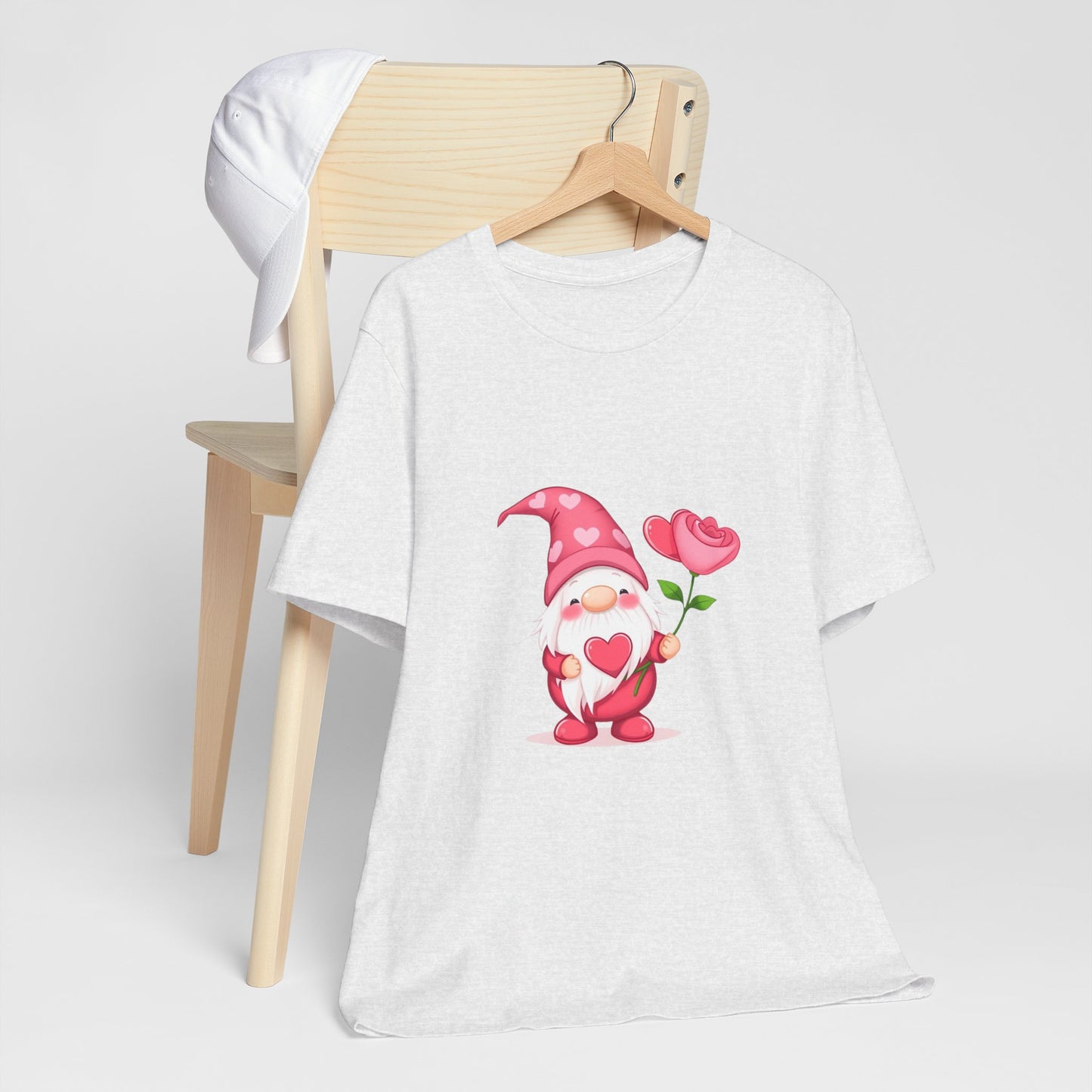 Valentine Gnome T‑Shirt — Cute Pink Gnome Holding Rose Tee
