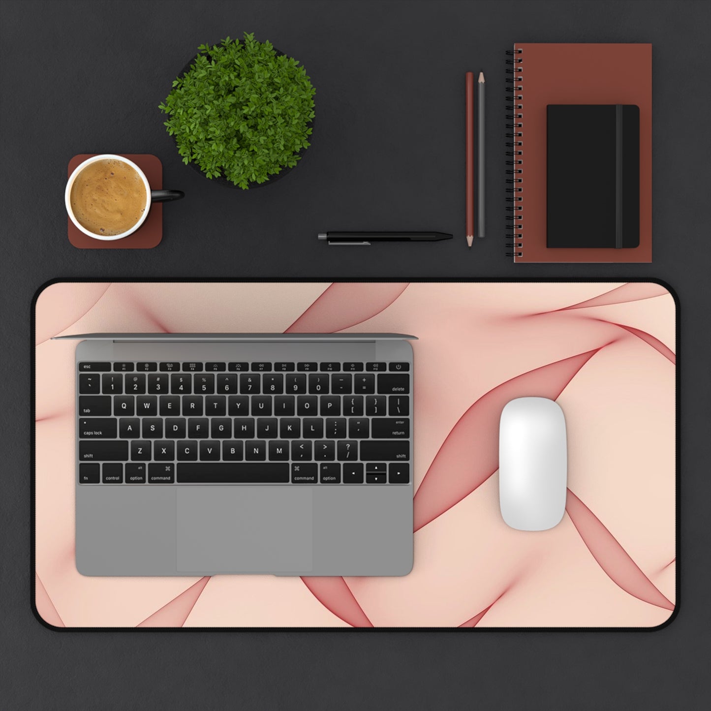 Blush Wave Desk Mat — Elegant Pink Abstract Mouse Pad for Office & Home