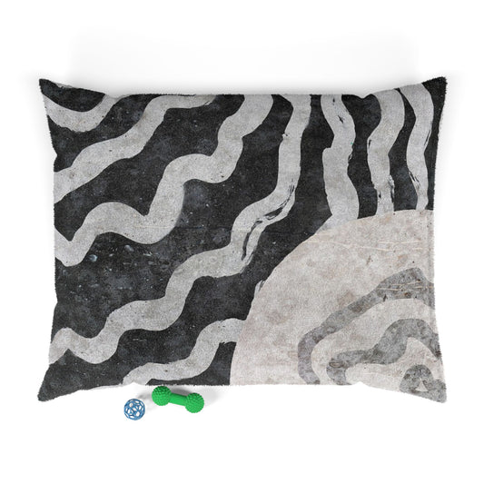 Abstract Wave Pattern Pet Bed — Plush Black & Gray Dog & Cat Cushion