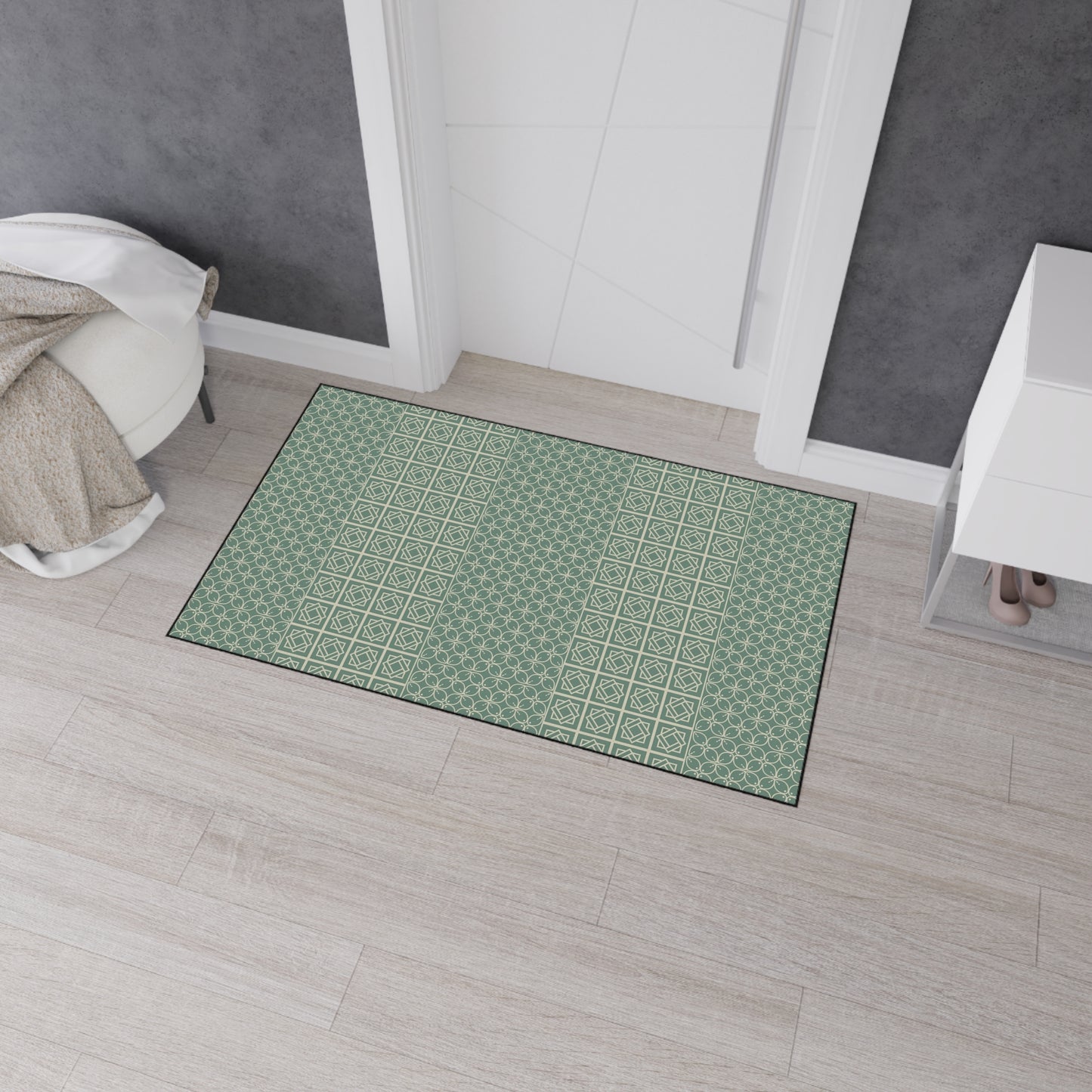 Green Geometric Heavy Duty Floor Mat — Durable Non-Slip Entry Rug
