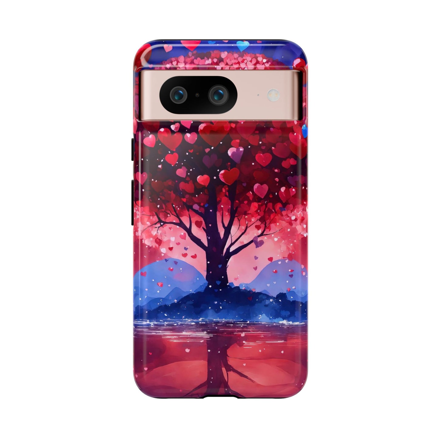 Heart Tree Phone Case — Romantic Red & Blue Protective Tough Case
