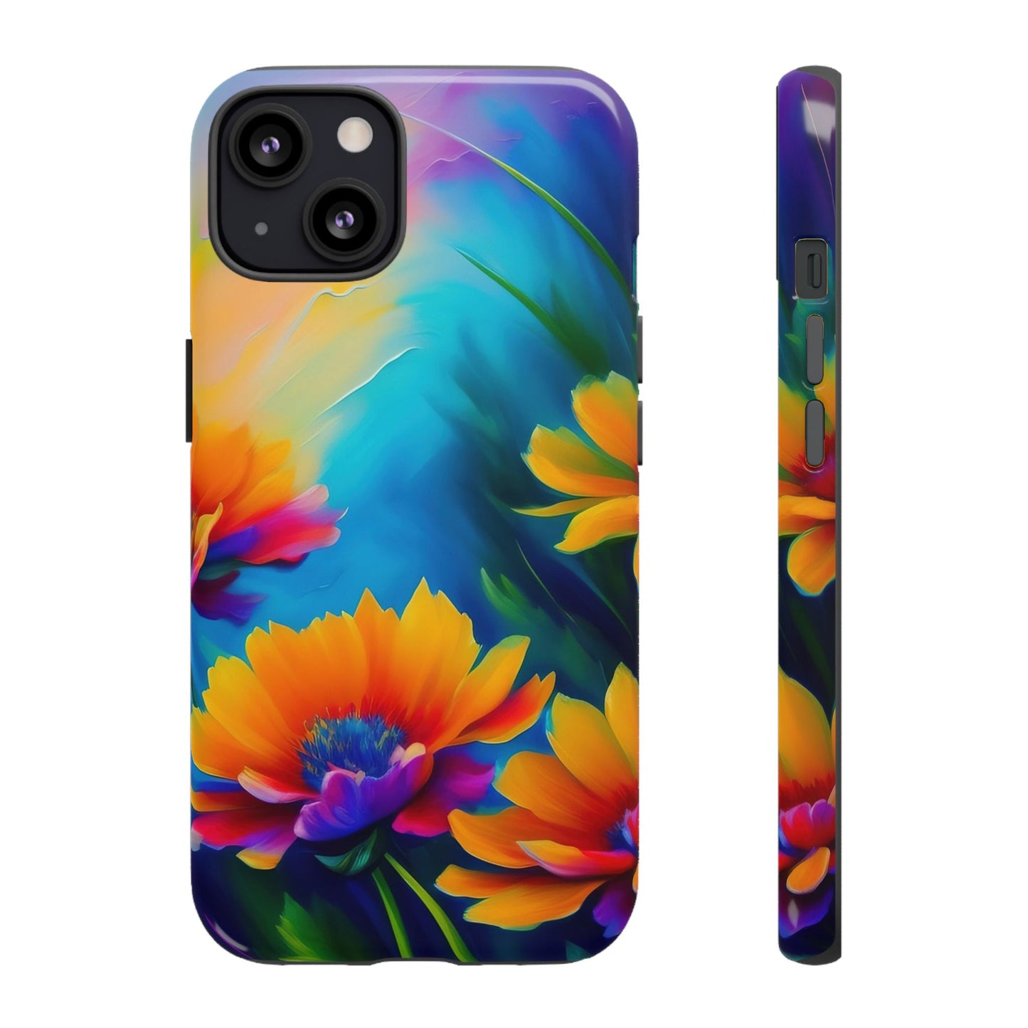 Floral Sunset Tough Phone Case — Vibrant Watercolor Flowers Protective Cover