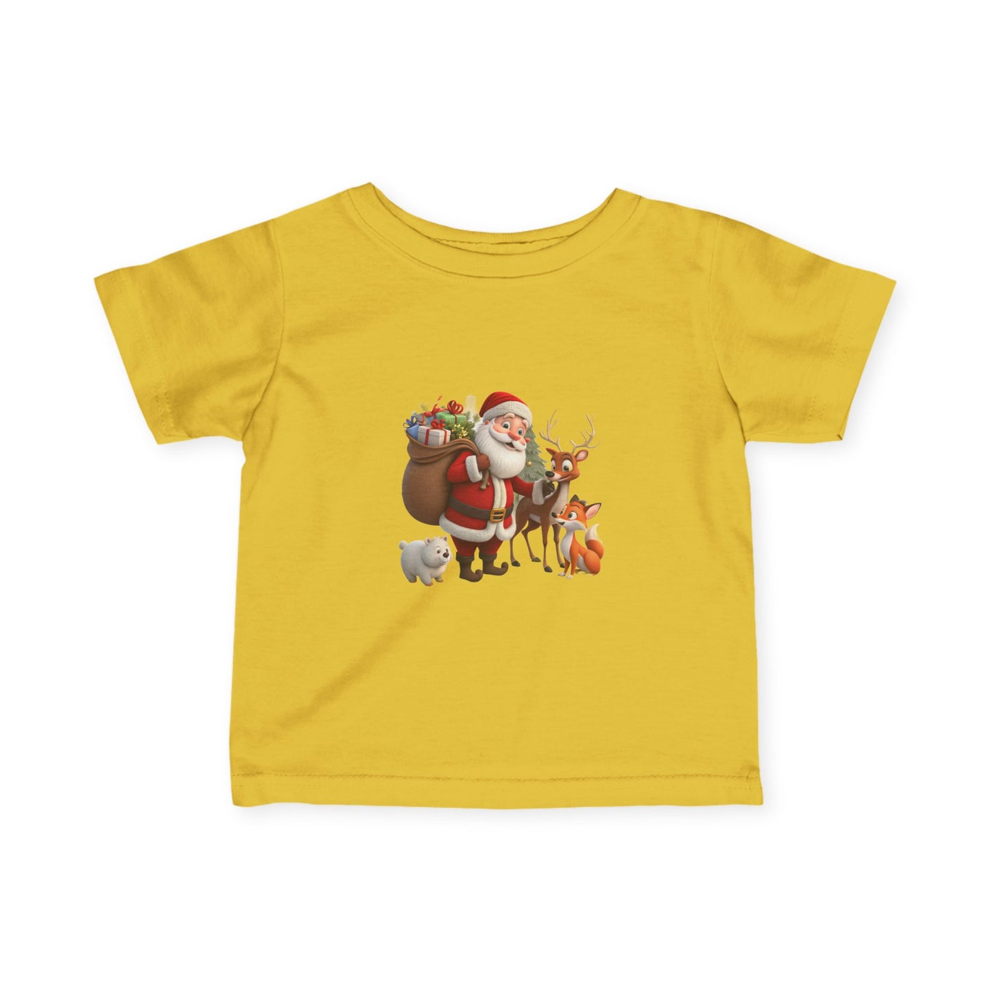 Infant Tee — Cute Santa with Reindeer Christmas Holiday Shirt for Babies