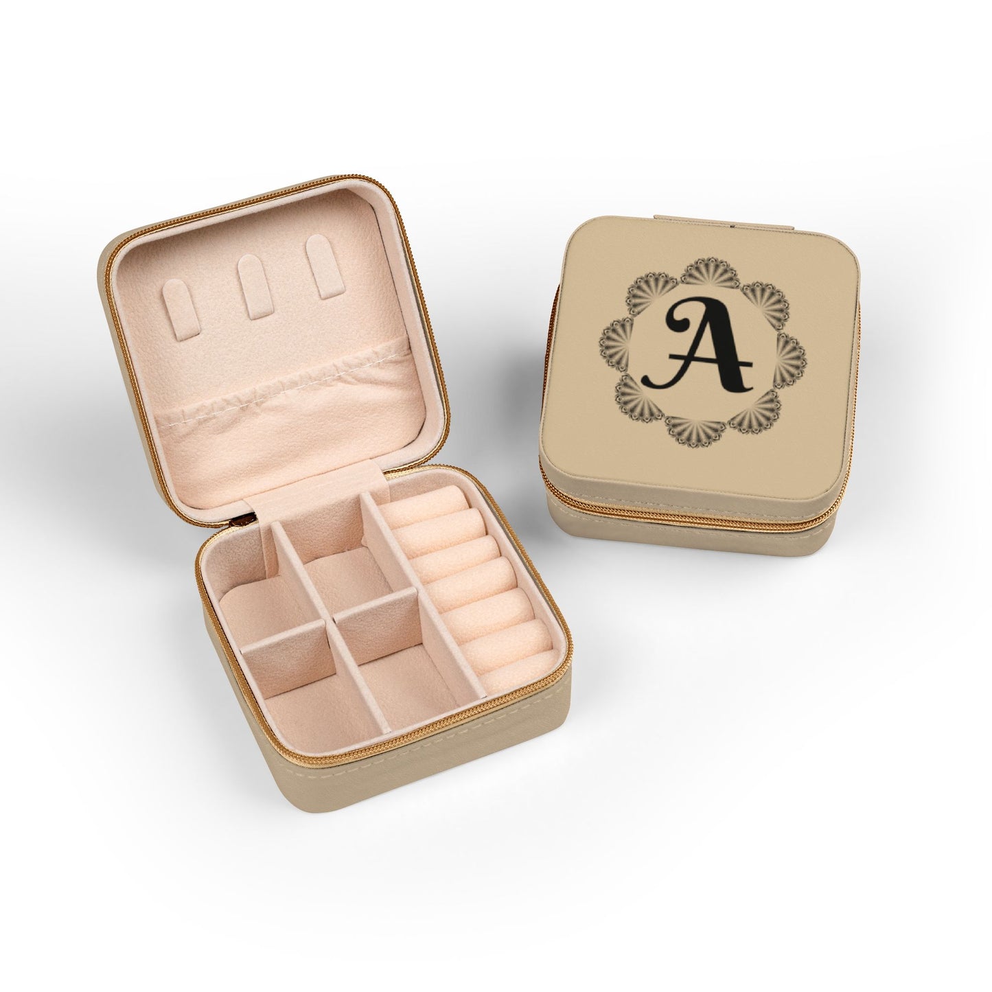 Monogrammed A Pink Travel Jewelry Case — Compact Organizer for Earrings, Rings & Necklaces