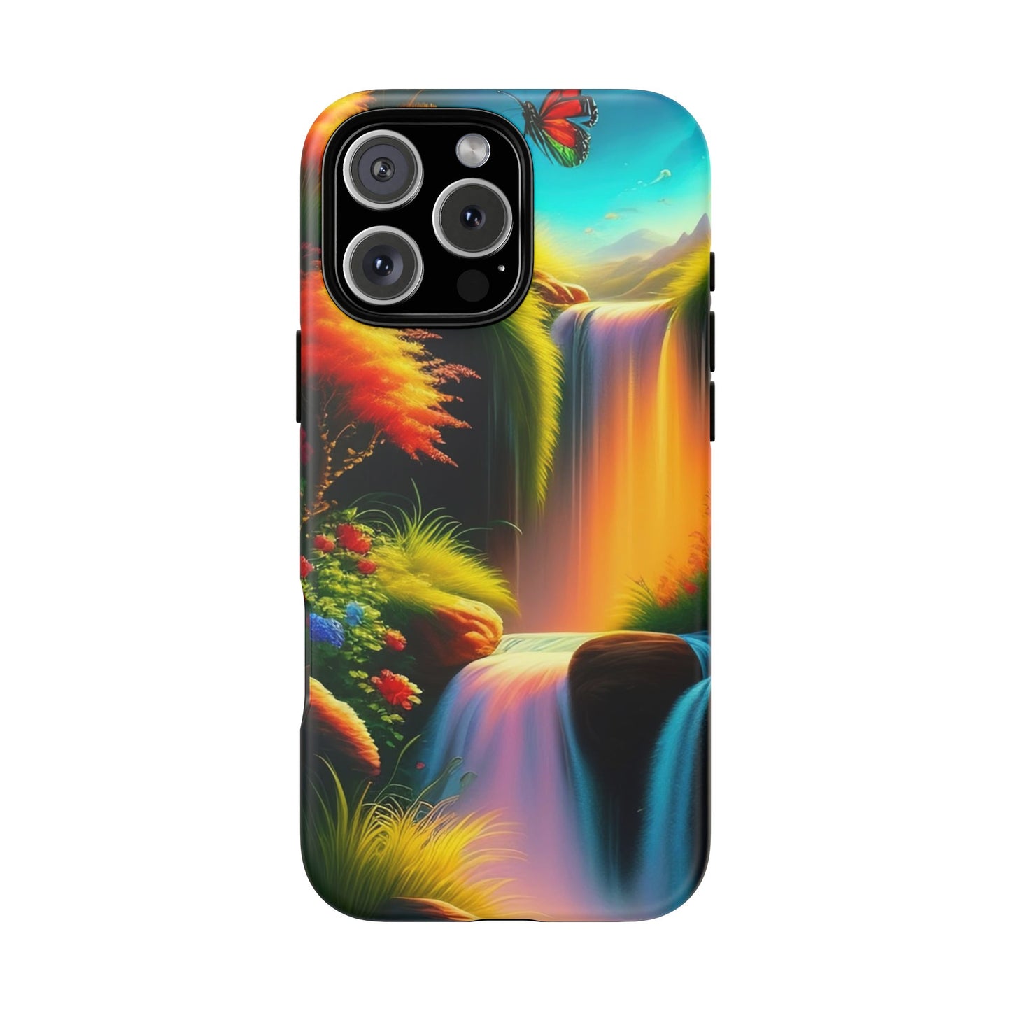 Phone Case - Vibrant Waterfall Landscape with Butterfly | Colorful Nature Protective Case