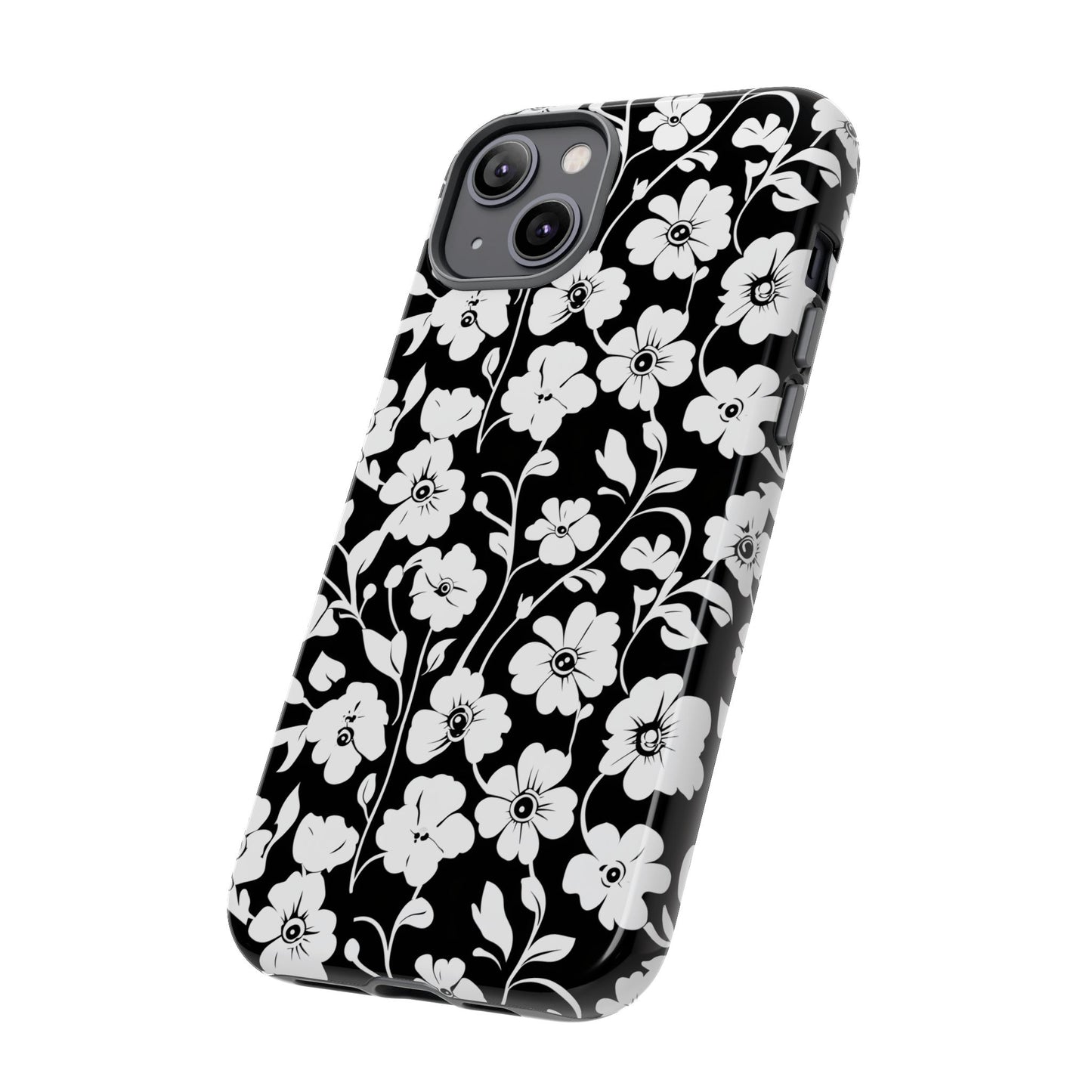 Floral Noir Tough Phone Case — Black & White Flower Protective Cover