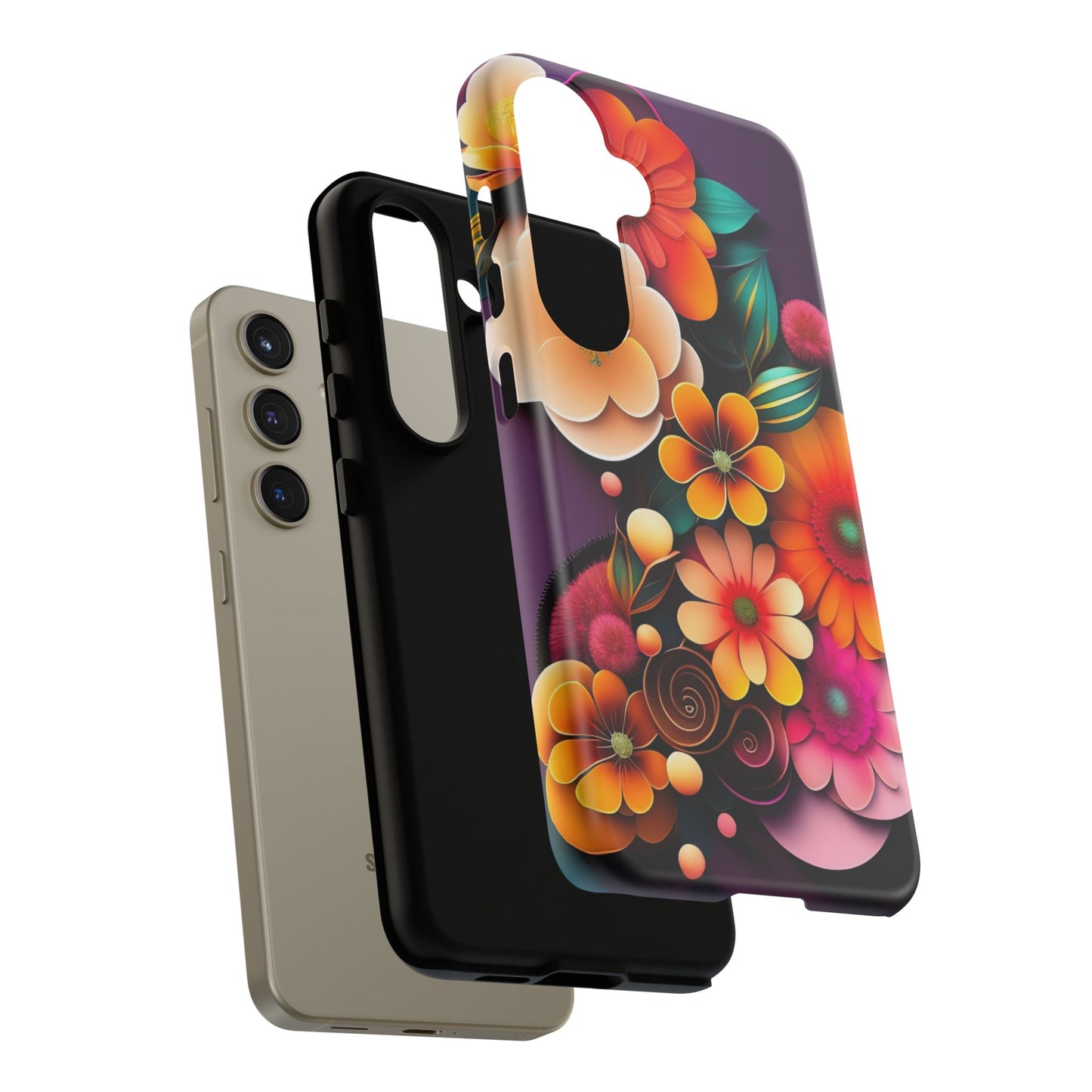 Floral Burst Tough Phone Case — Colorful Retro Flowers Protective Cover