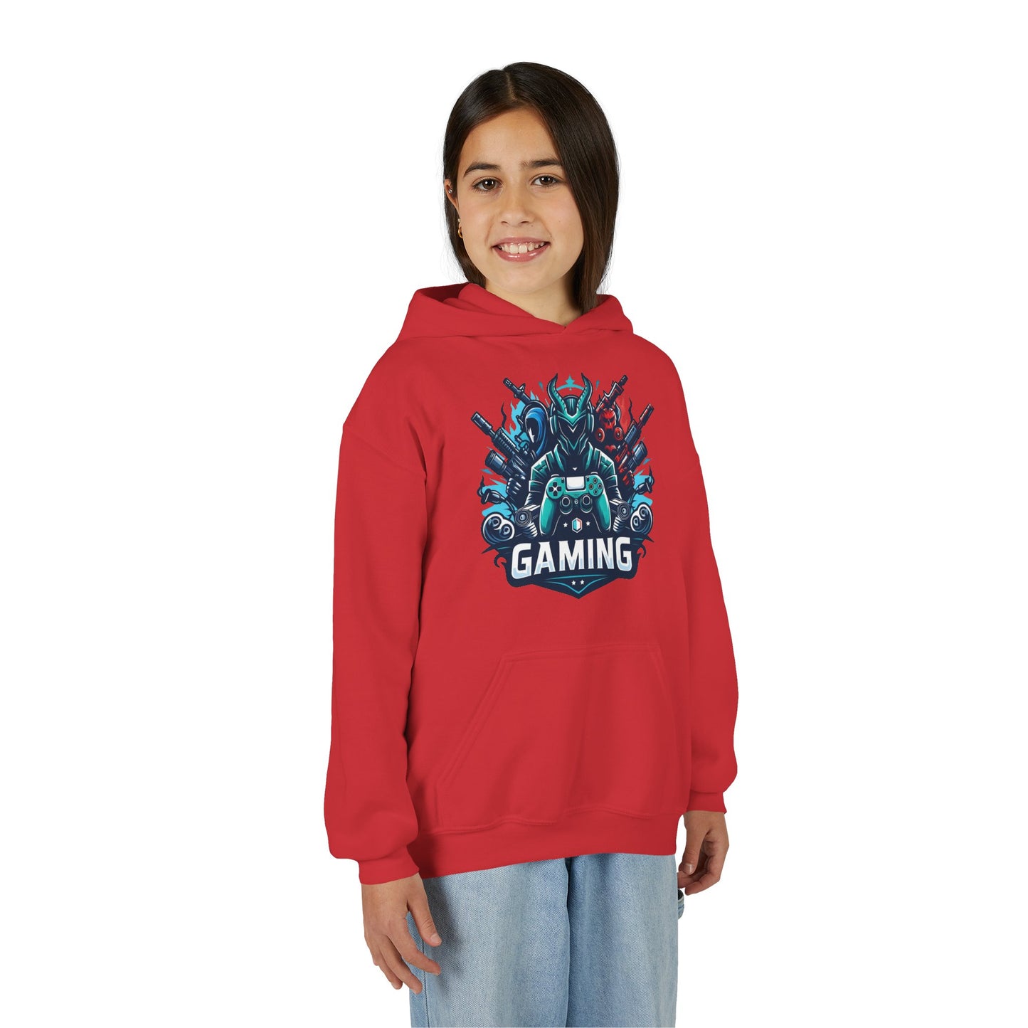 Youth Gaming Hoodie — Robotic Gamer Emblem Sweatshirt