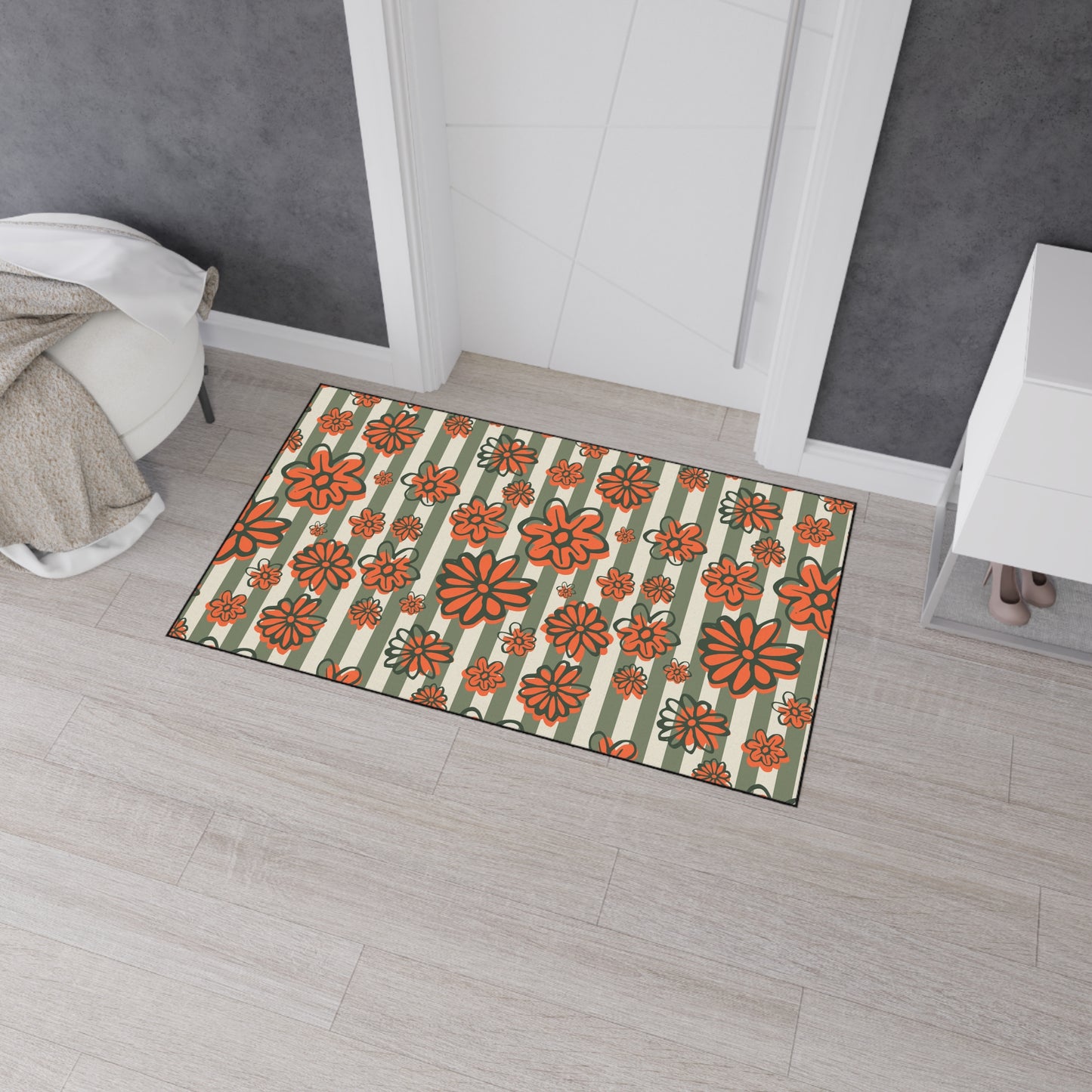 Retro Floral Heavy-Duty Floor Mat — Orange Daisy Entry Rug