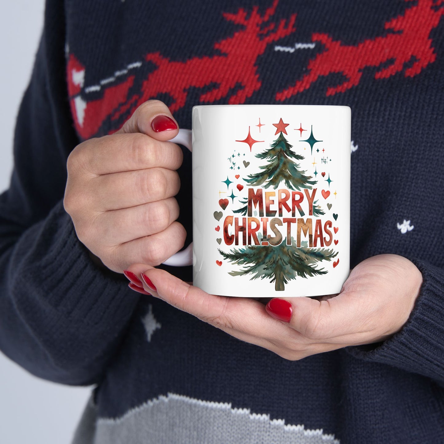 Festive Christmas Mug, Holiday Gift, Hot Cocoa Cup, Merry Christmas Beverage Container, Winter Decor, Family Gatherings