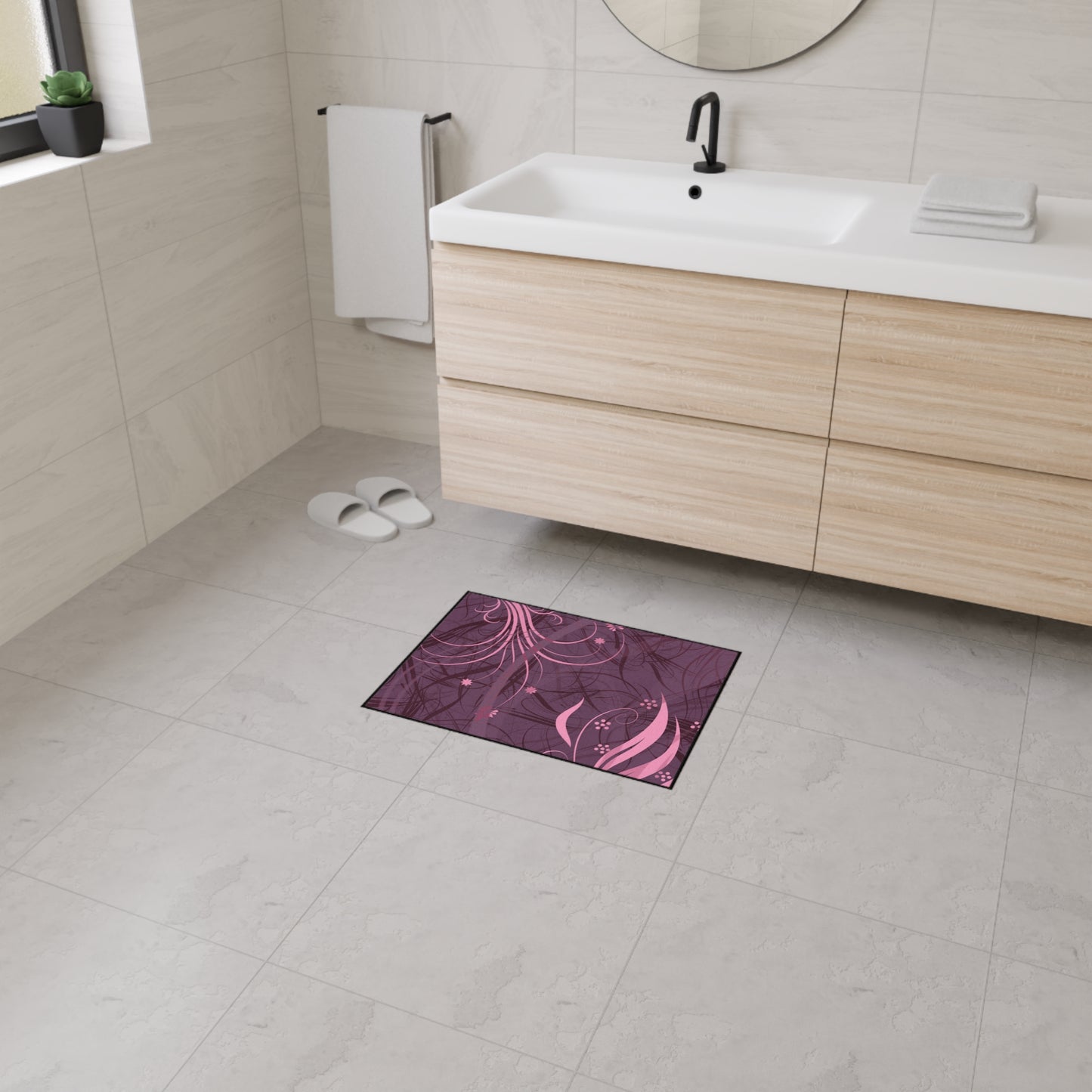 Floral Swirl Heavy-Duty Floor Mat — Pink Abstract Entry Rug