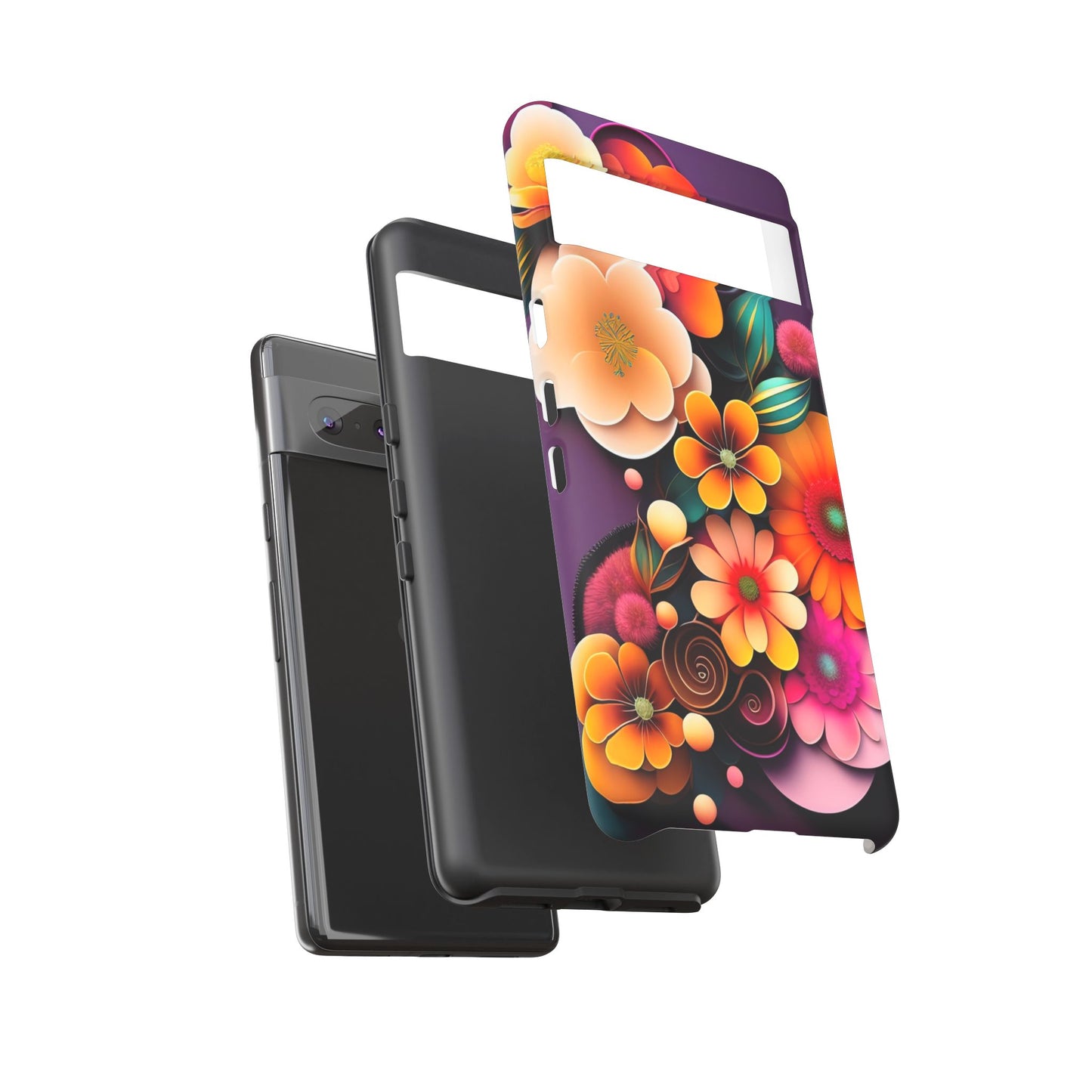 Floral Burst Tough Phone Case — Colorful Retro Flowers Protective Cover