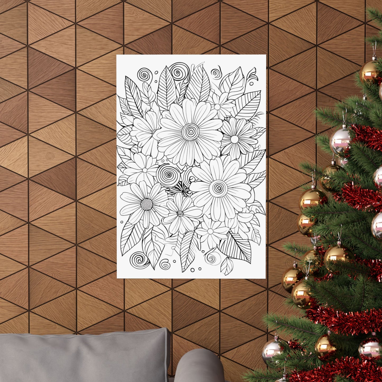 DIY Botanical Doodle Poster — Black & White Floral Coloring Art Print